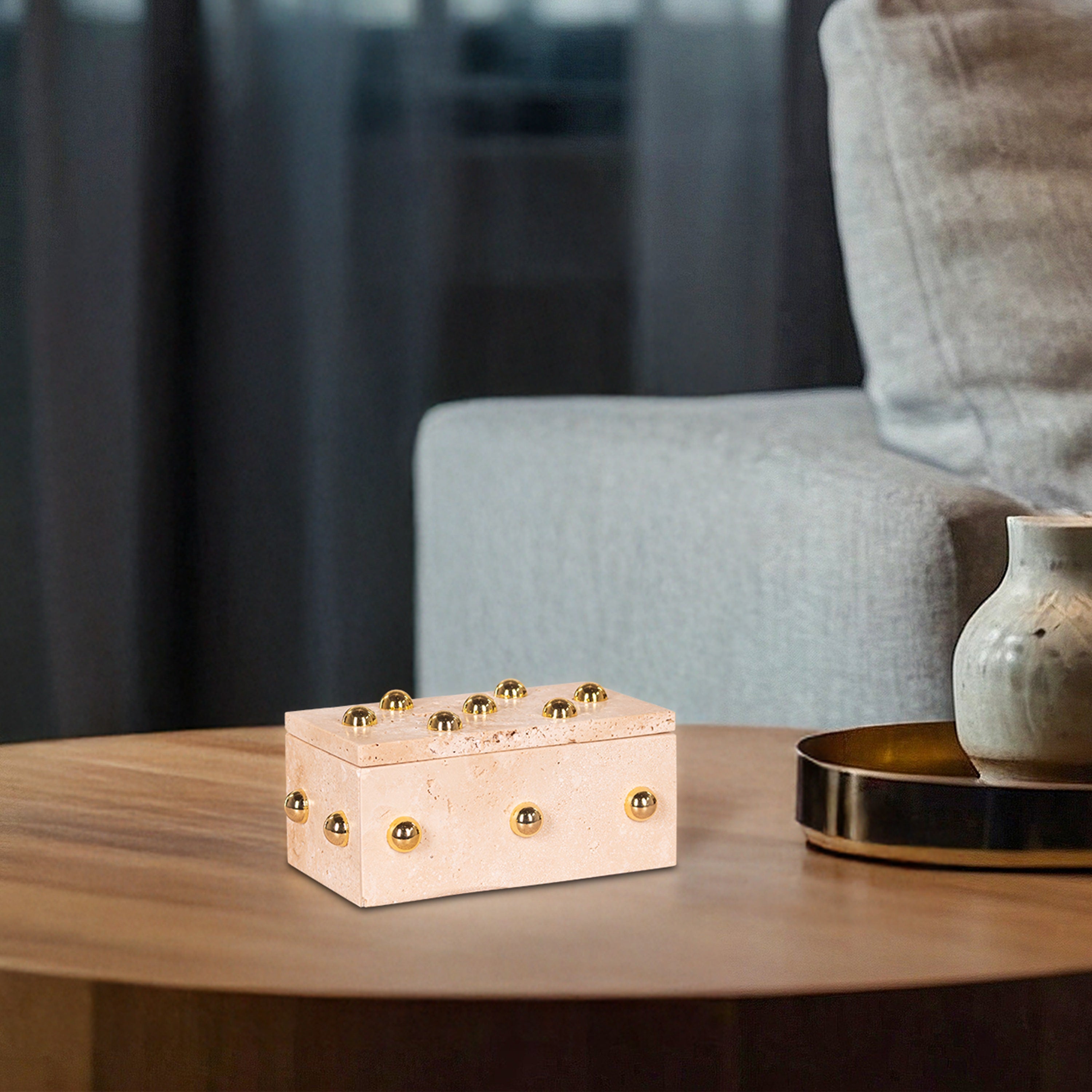 Town Down (Medium, Beige, Gold) Marble Decorative Box