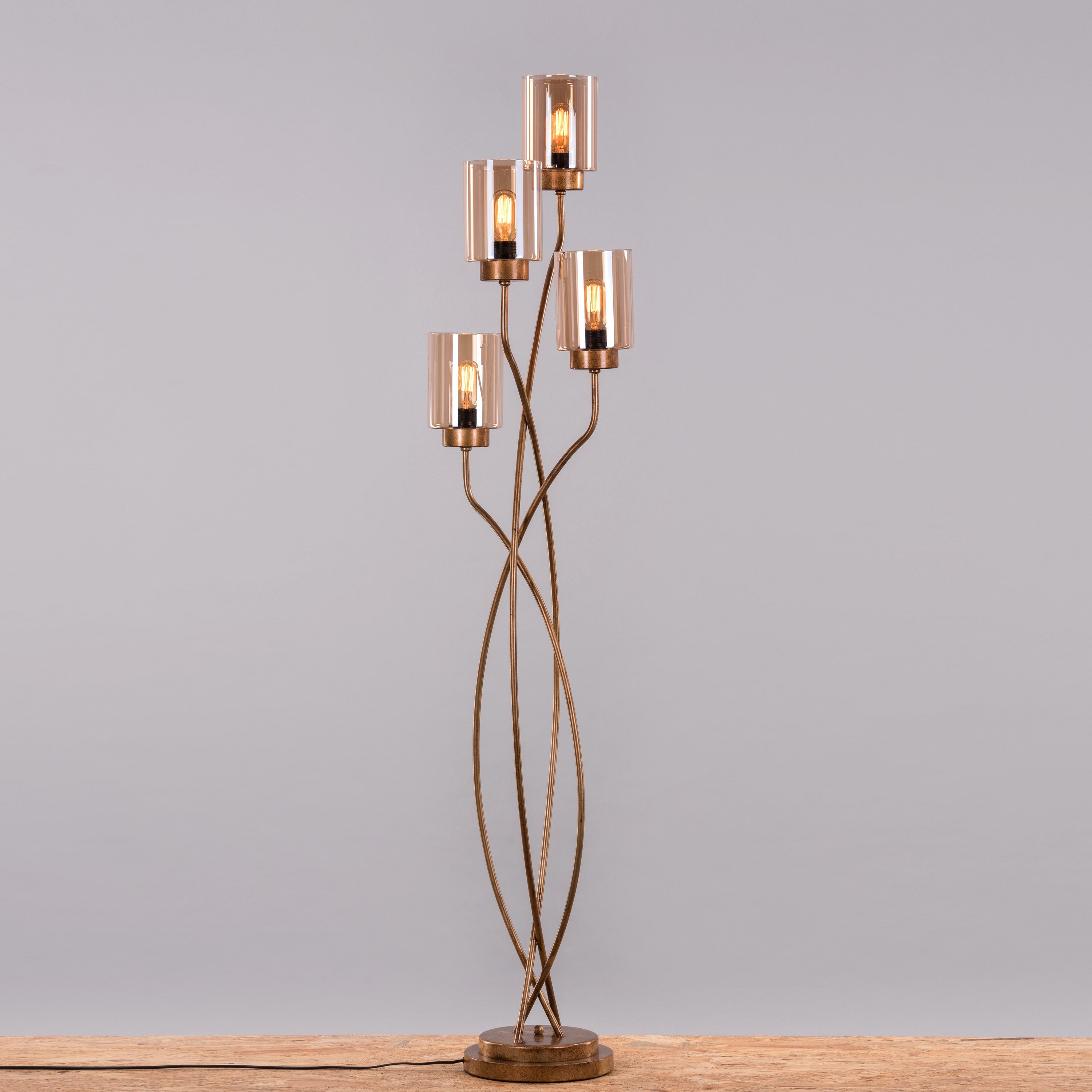 Twisted Cluster (Antique Gold, Amber) Glass Floor Lamp