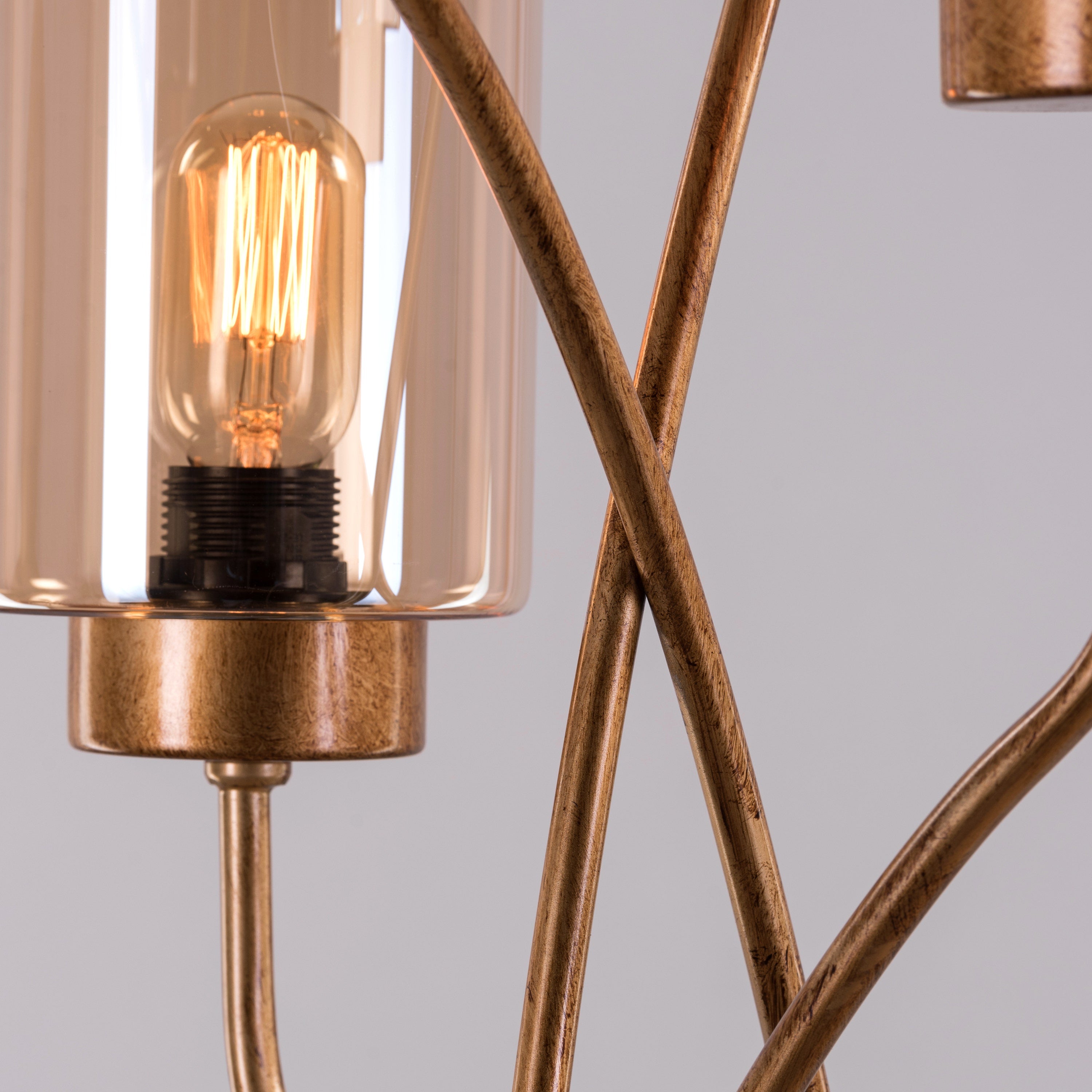 Twisted Cluster (Antique Gold, Amber) Glass Floor Lamp