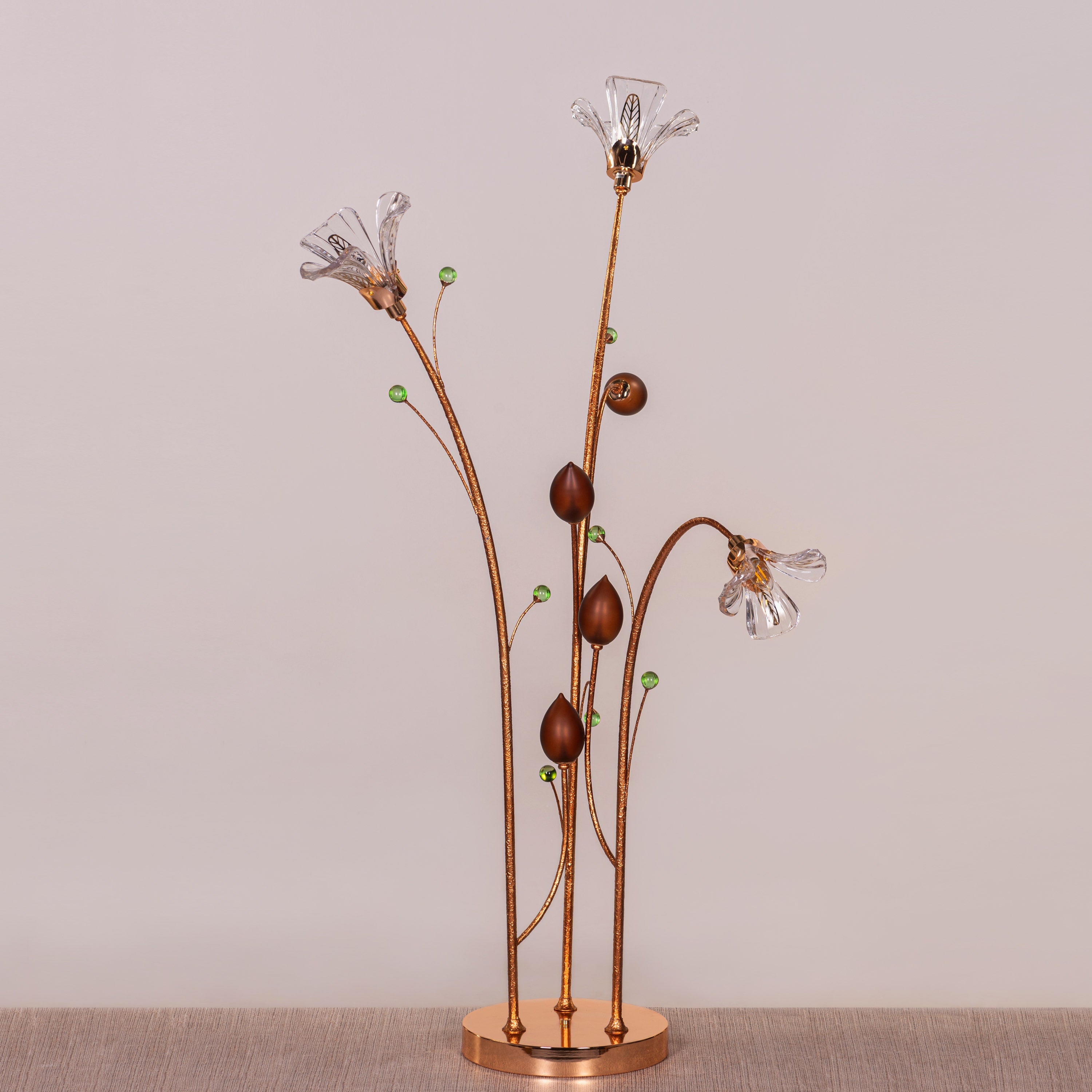 Harubana Whisper (Rose Gold, Clear Amber) Textured Glass Floor Lamp