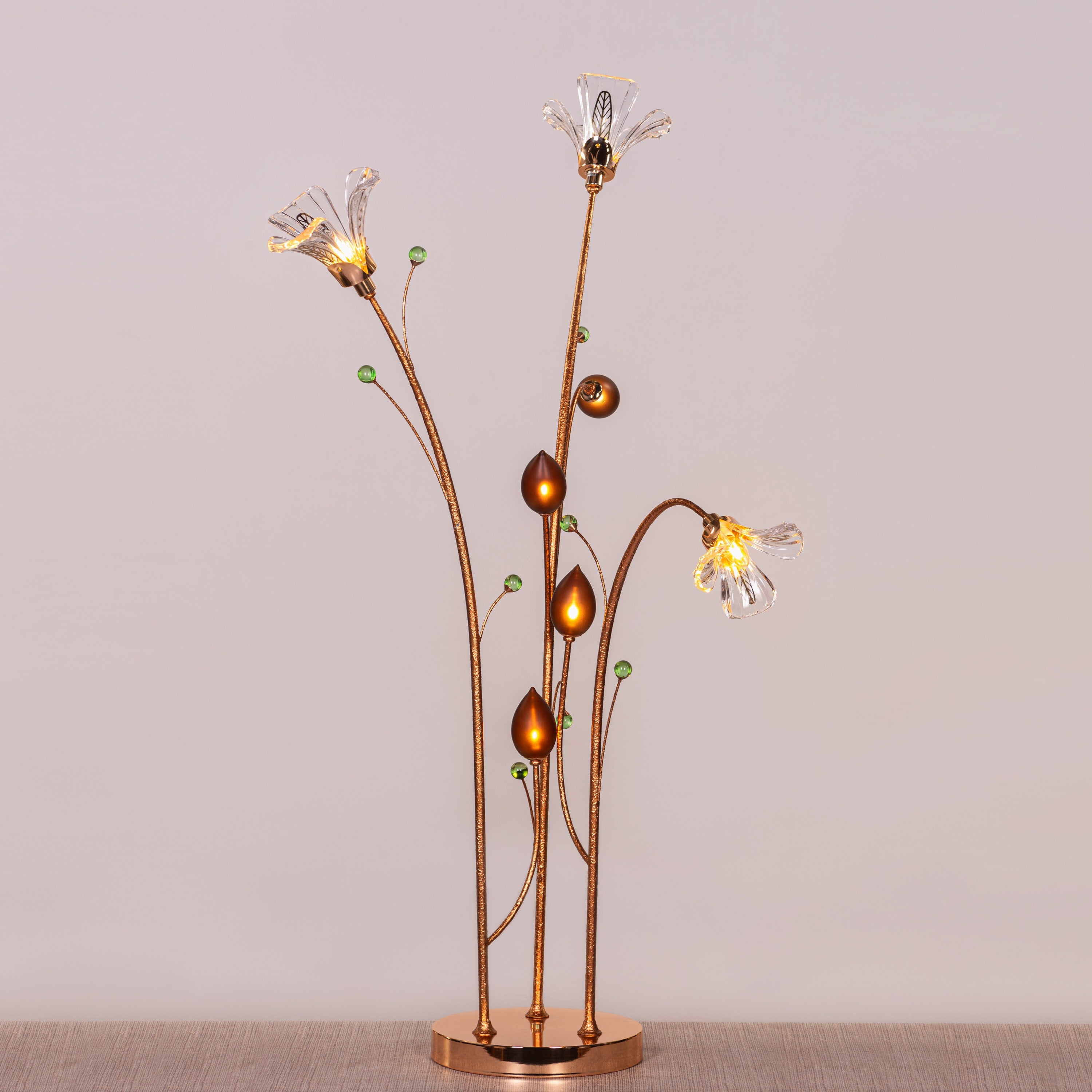 Harubana Whisper (Rose Gold, Clear Amber) Textured Glass Floor Lamp