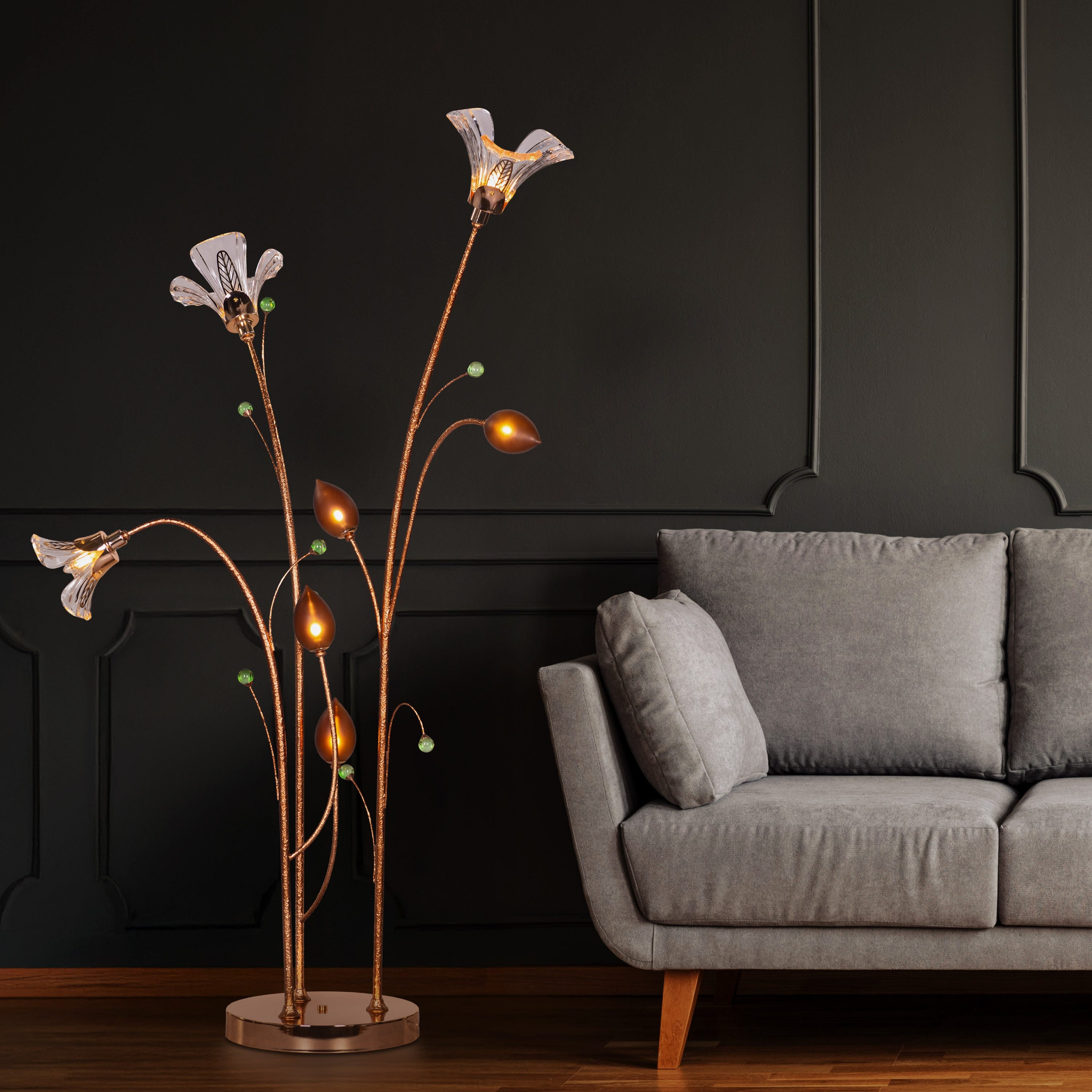 Harubana Whisper (Rose Gold, Clear Amber) Textured Glass Floor Lamp