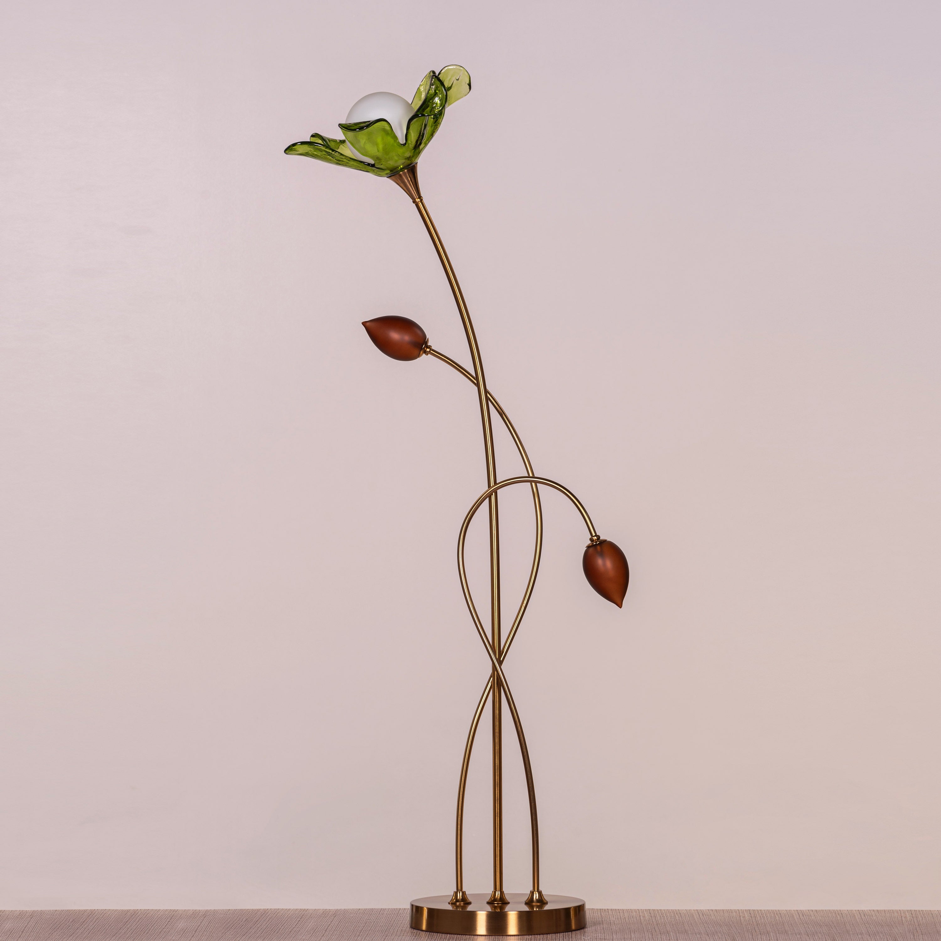 Midori Sprout (Gold, Green & Amber) Tinted Glass Floor Lamp