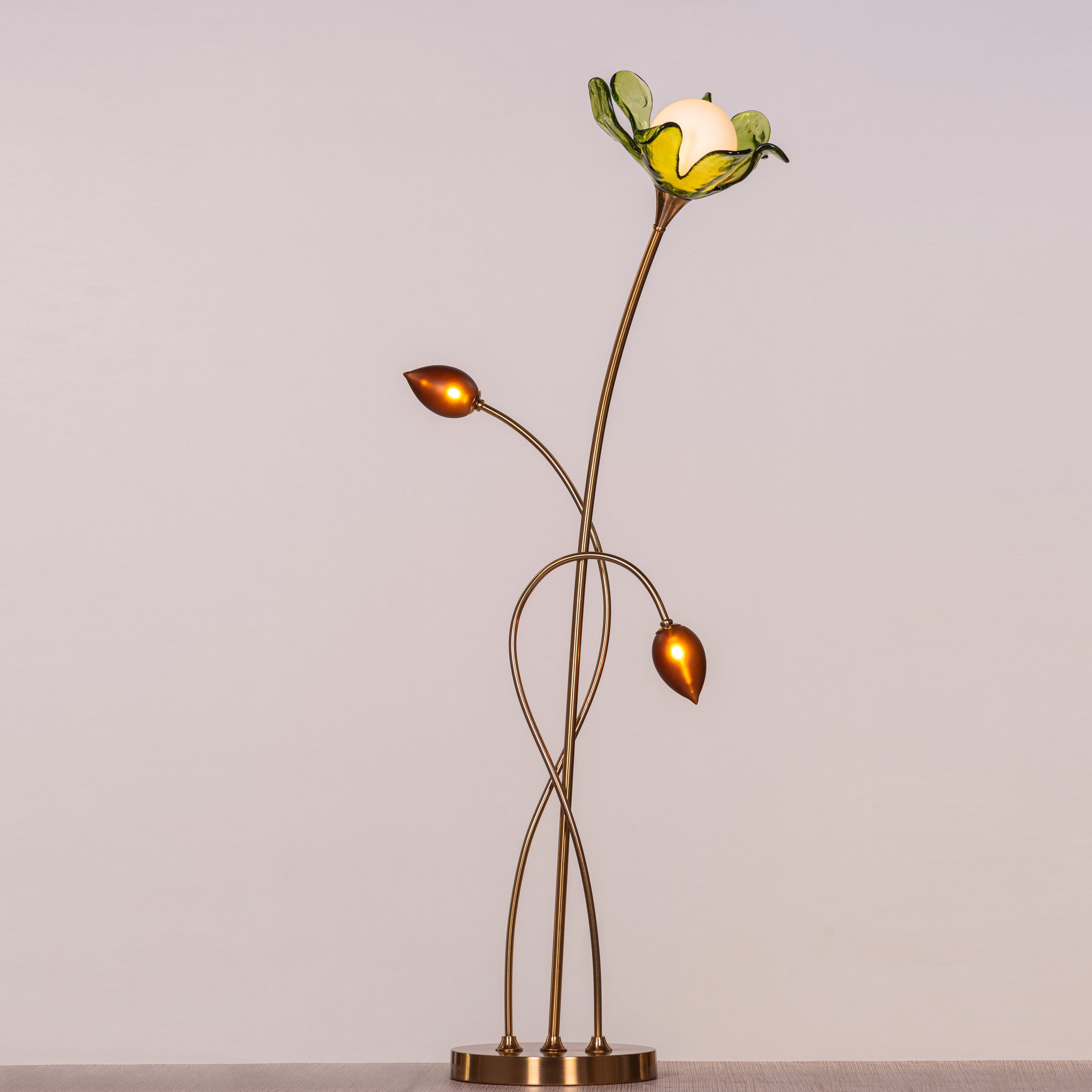 Midori Sprout (Gold, Green & Amber) Tinted Glass Floor Lamp
