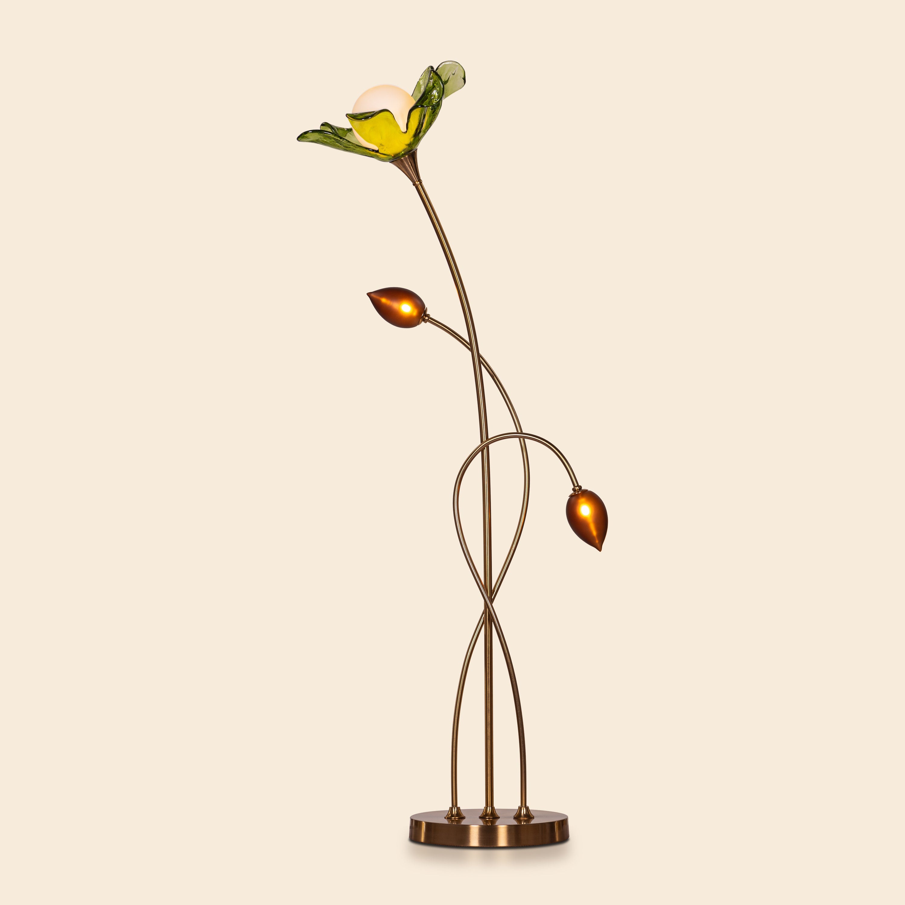Midori Sprout (Gold, Green & Amber) Tinted Glass Floor Lamp