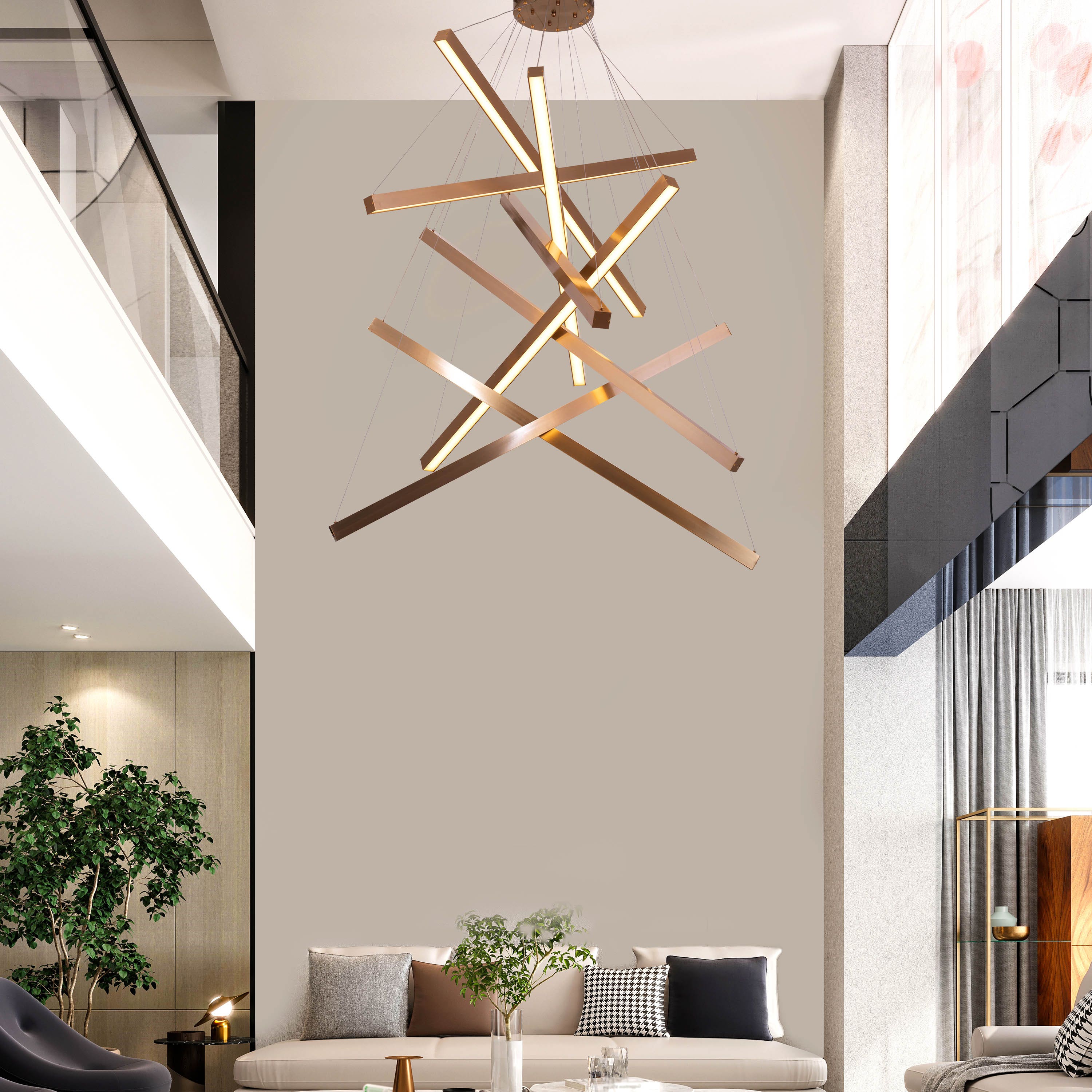 Toast To Tomorrow (Large, Gold, Dimmable LED with Remote Control) Double Height Chandelier