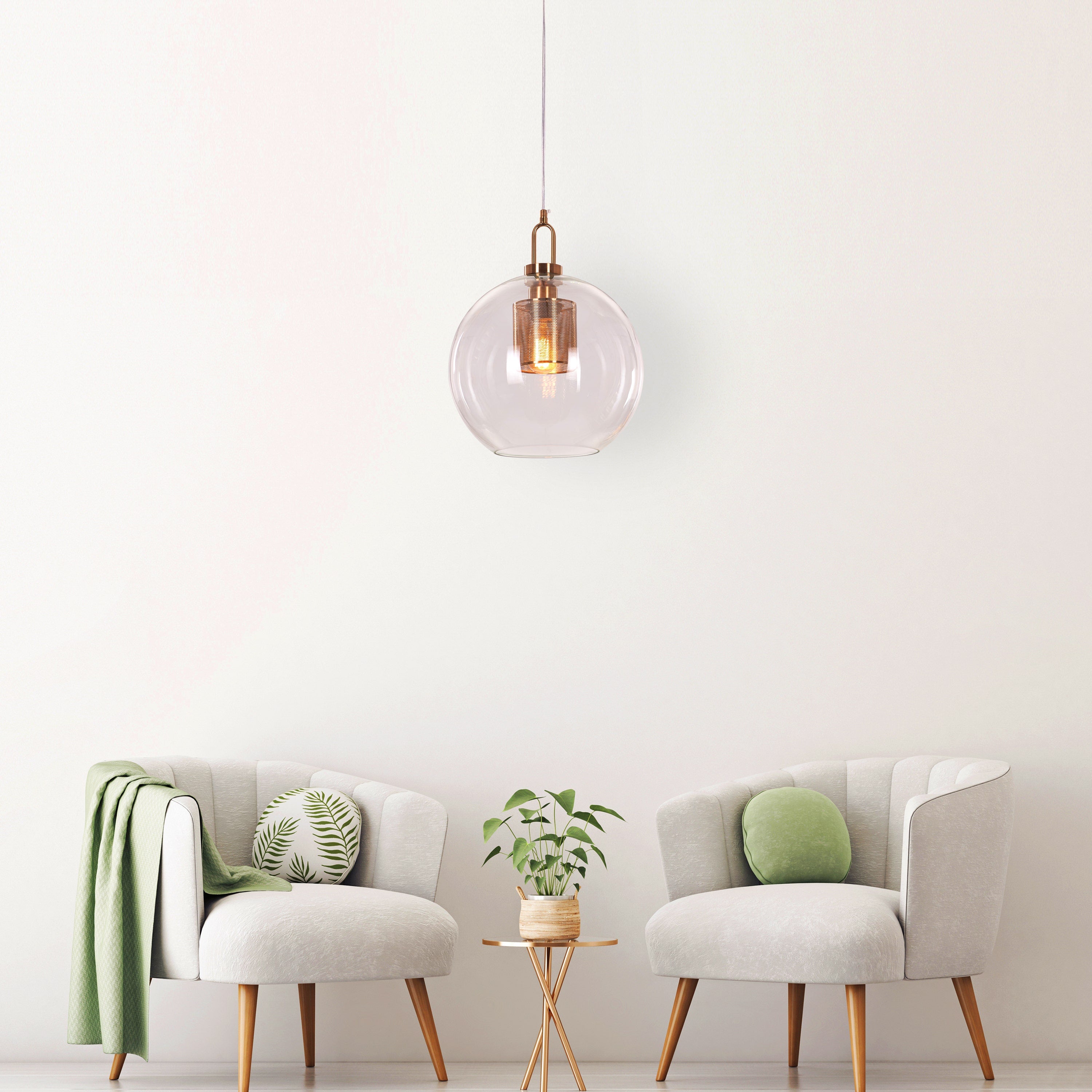 Good To Glow (Medium, Gold) Clear Glass Round Pendant Light