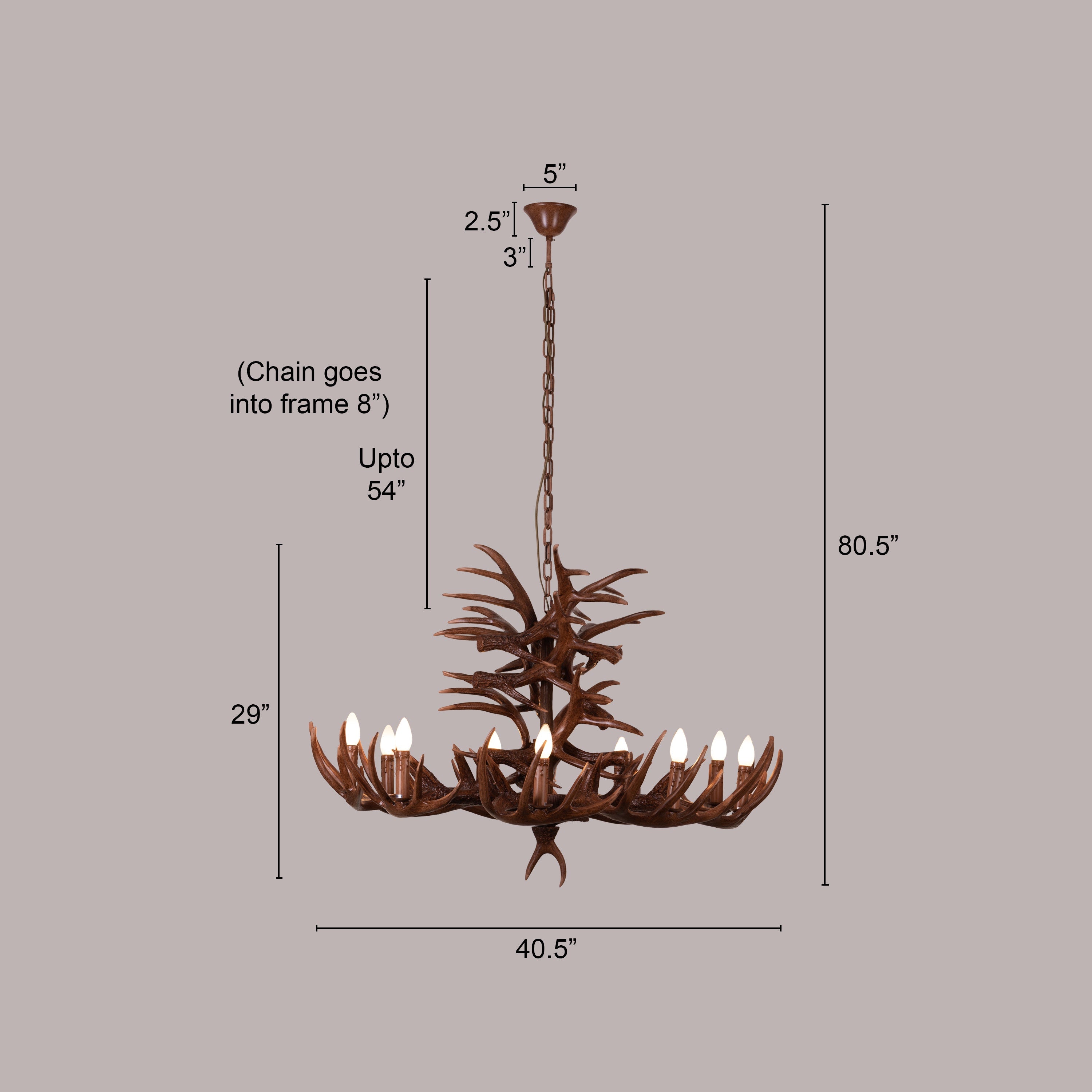 Ski Apres (Large, Brown) Antler Chandelier