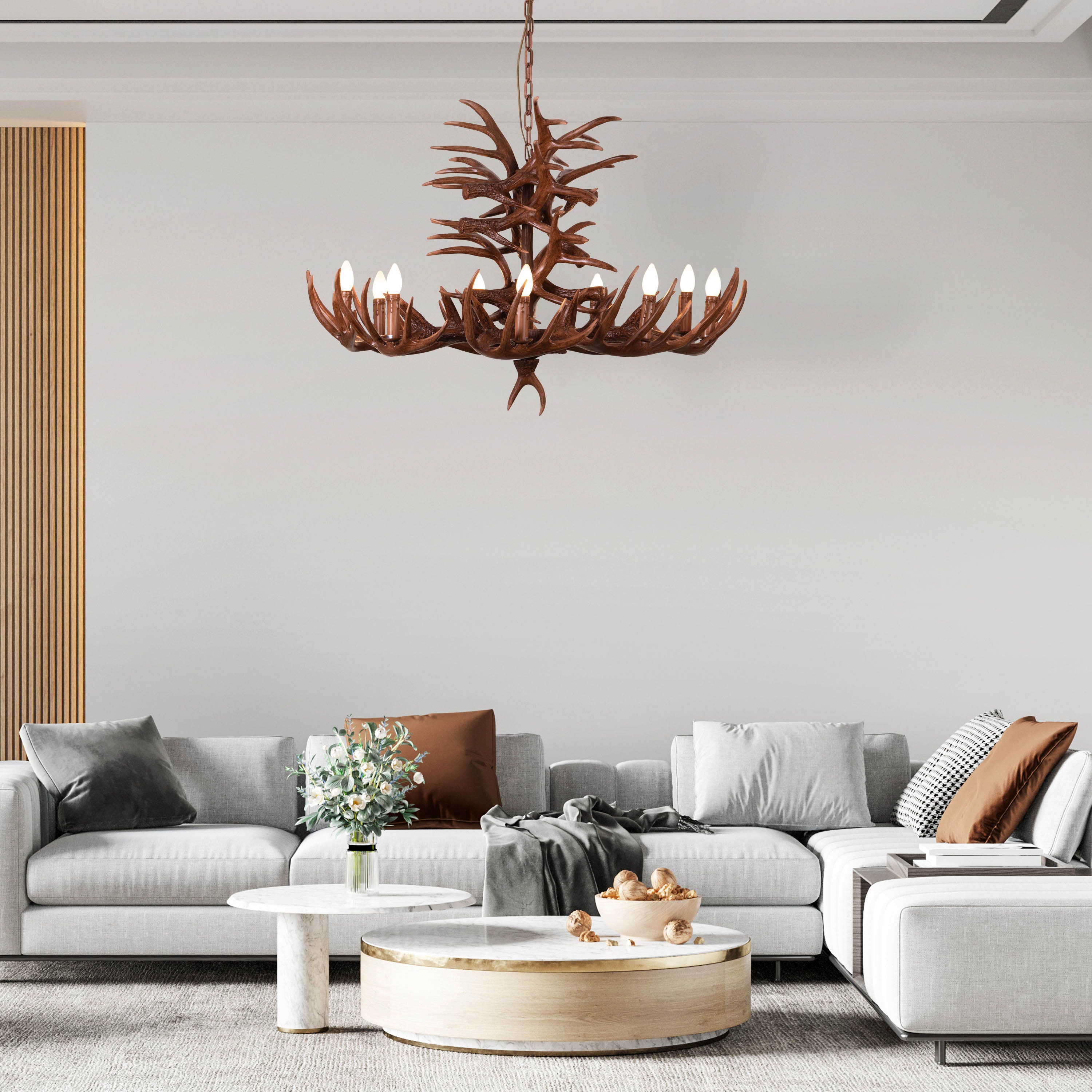 Ski Apres (Large, Brown) Antler Chandelier