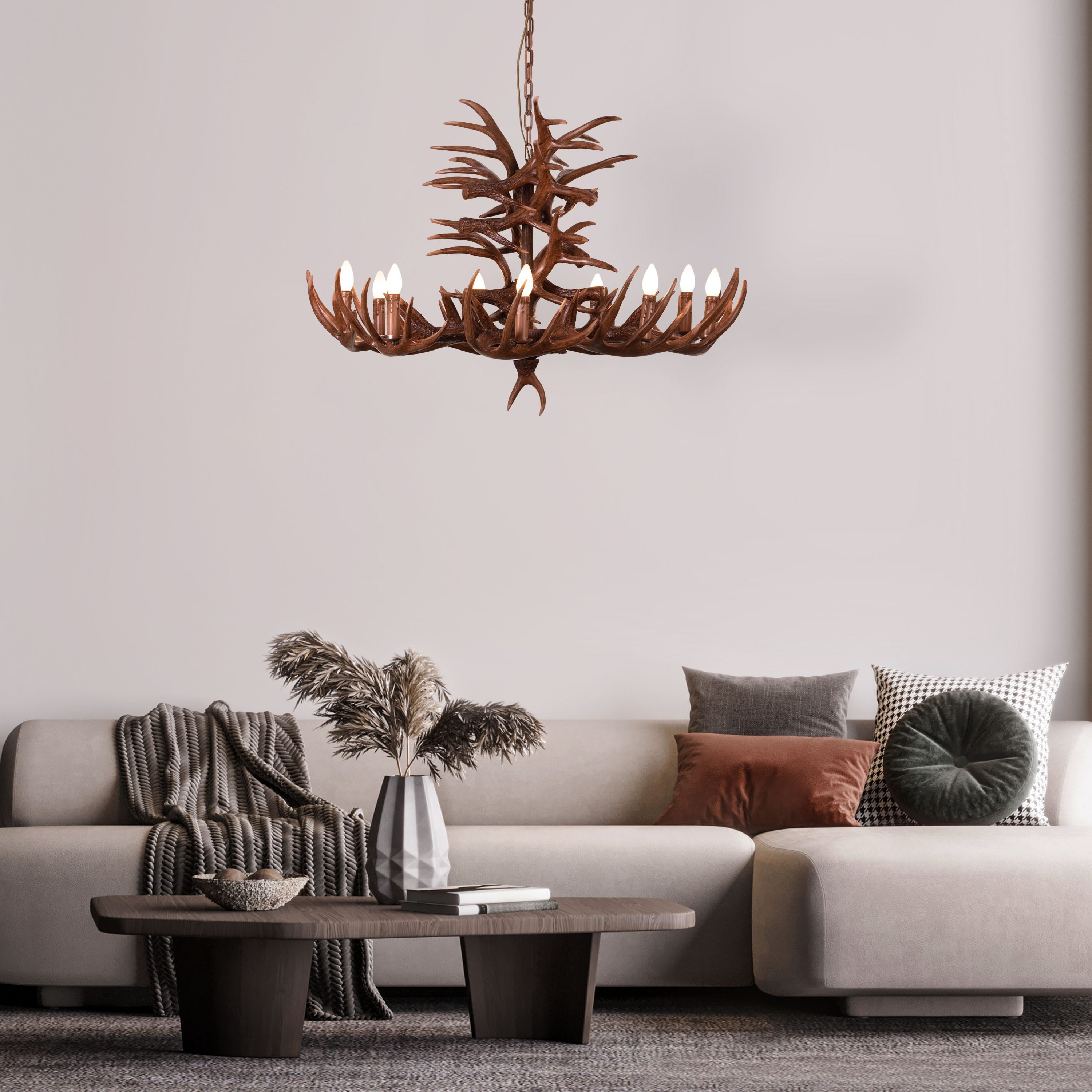 Ski Apres (Large, Brown) Antler Chandelier