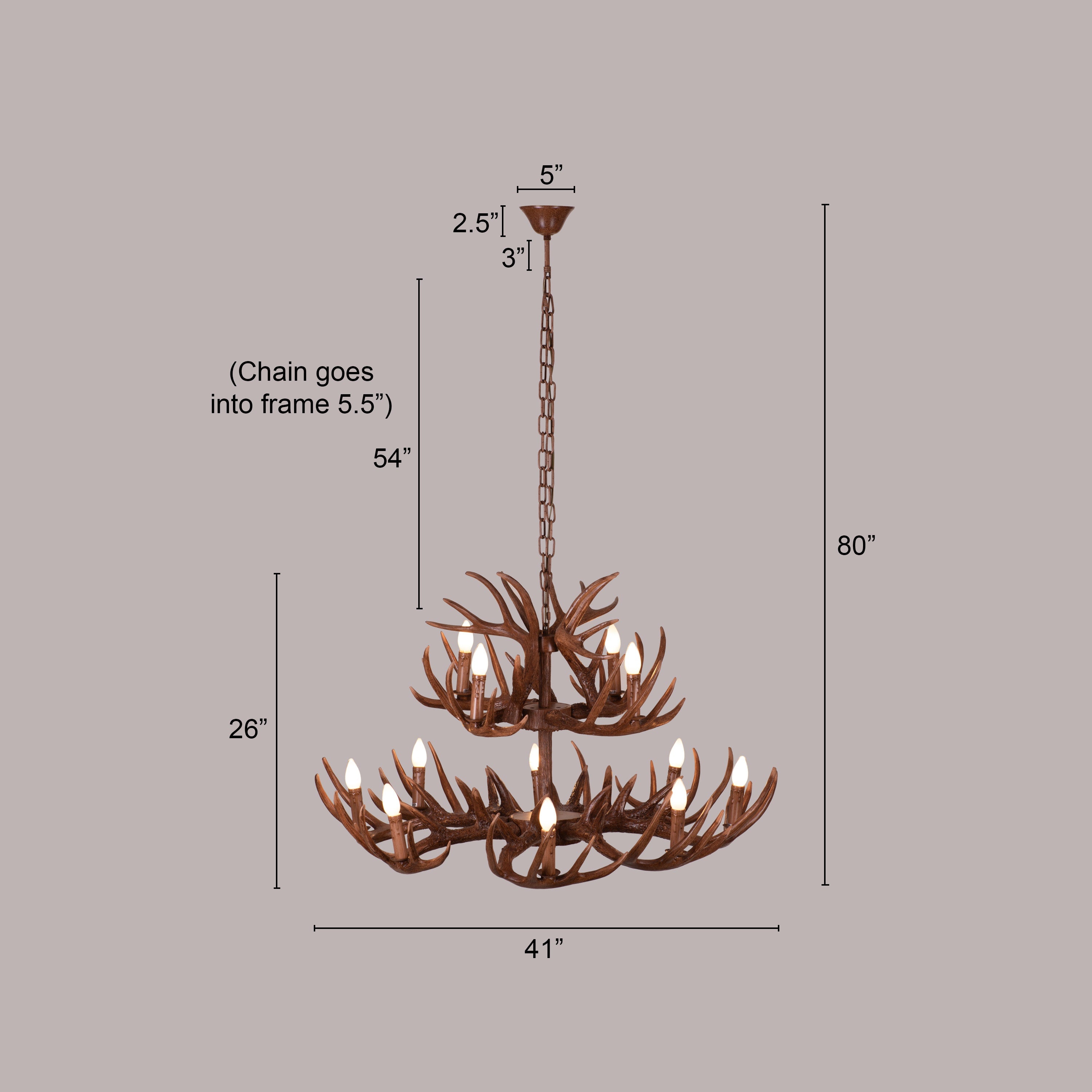 Ski Season (Large, Brown) Antler Chandelier