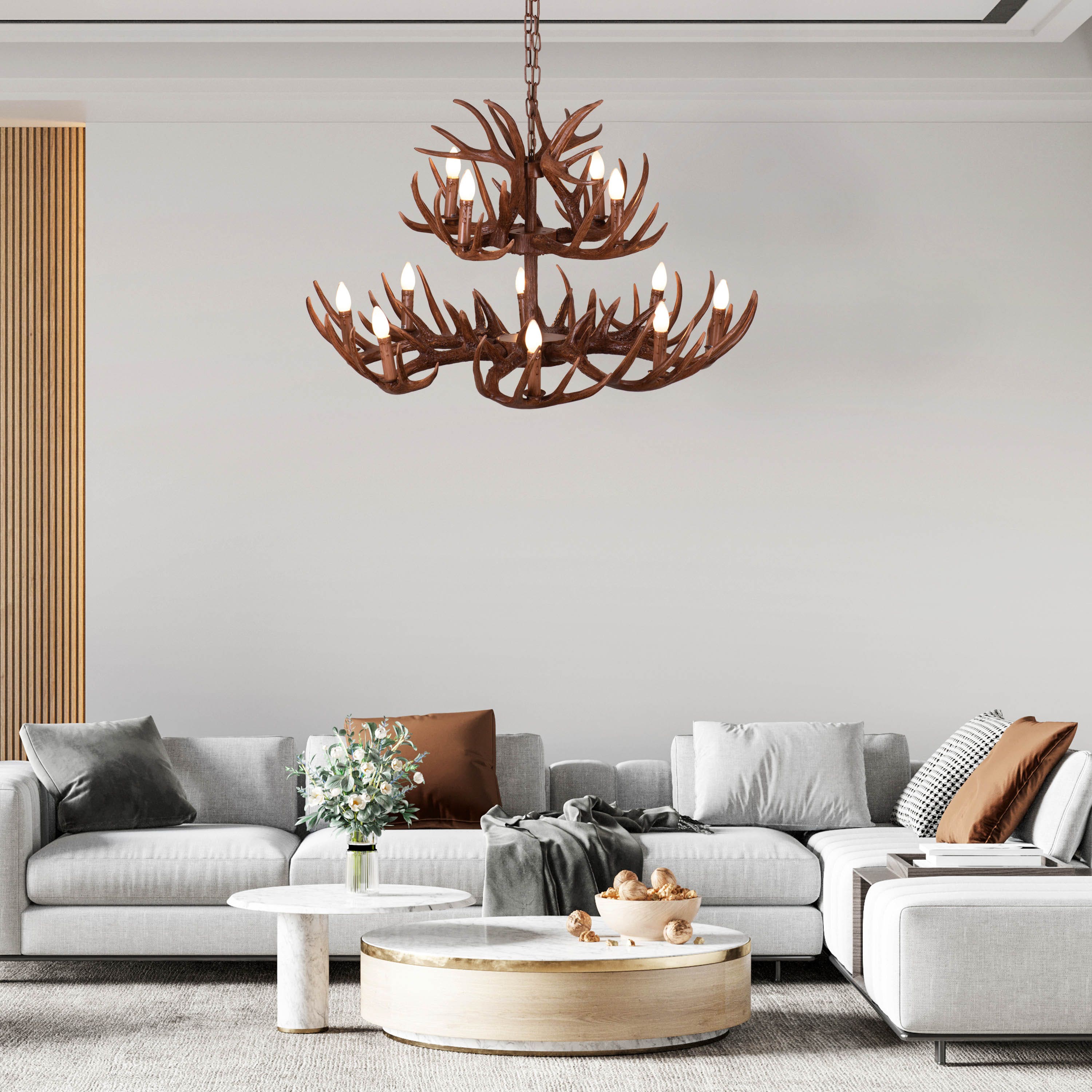 Ski Season (Large, Brown) Antler Chandelier