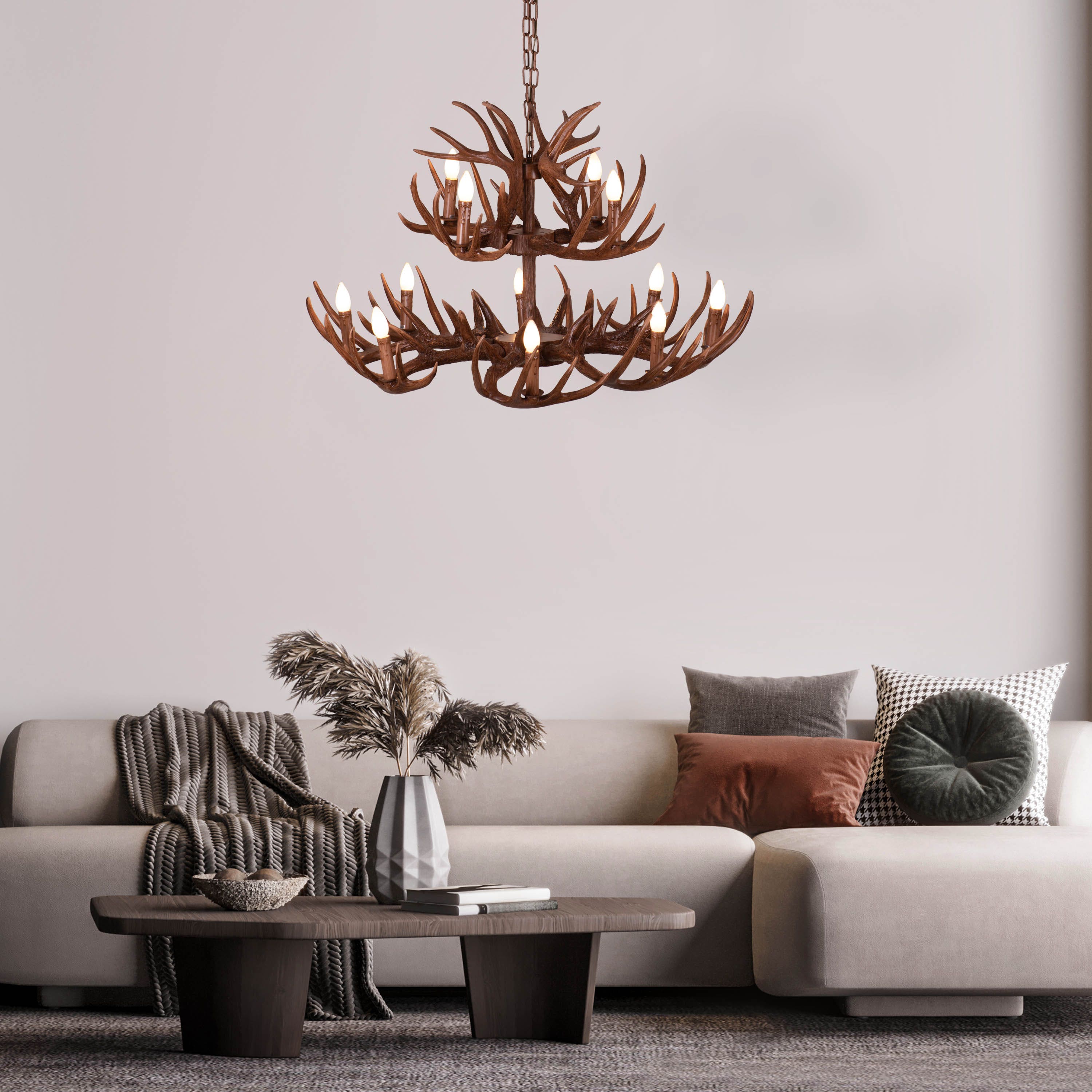 Ski Season (Large, Brown) Antler Chandelier