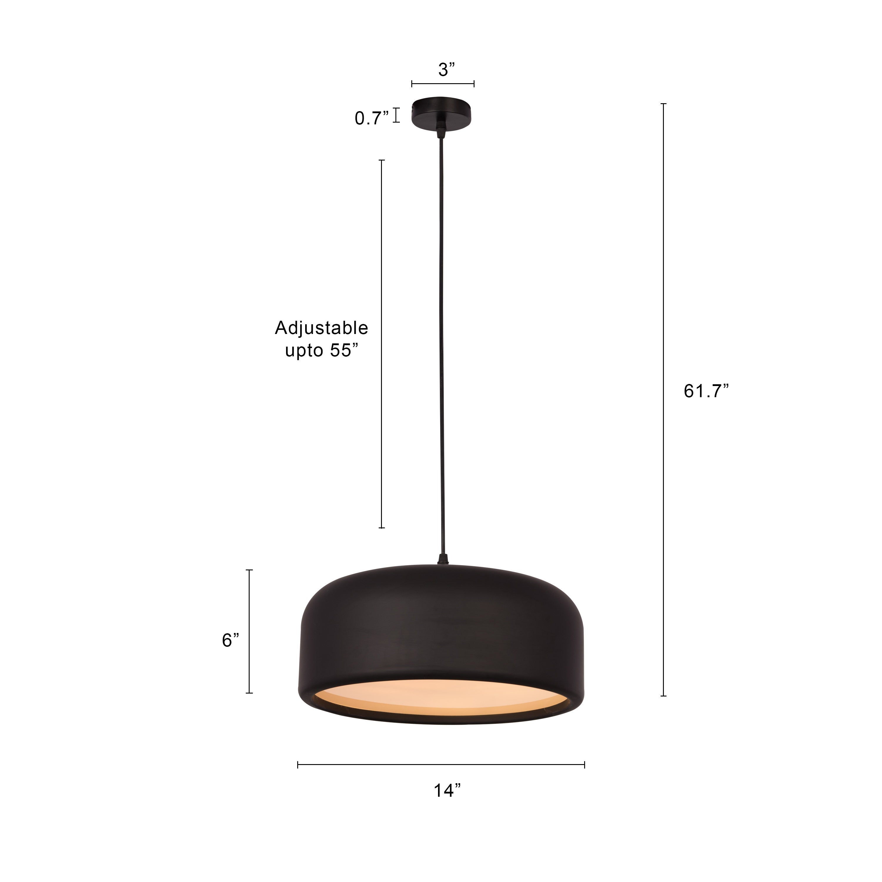 Artistic (14", Black, Smart LED) Pendant Light (3 smart LED Bulbs Included)