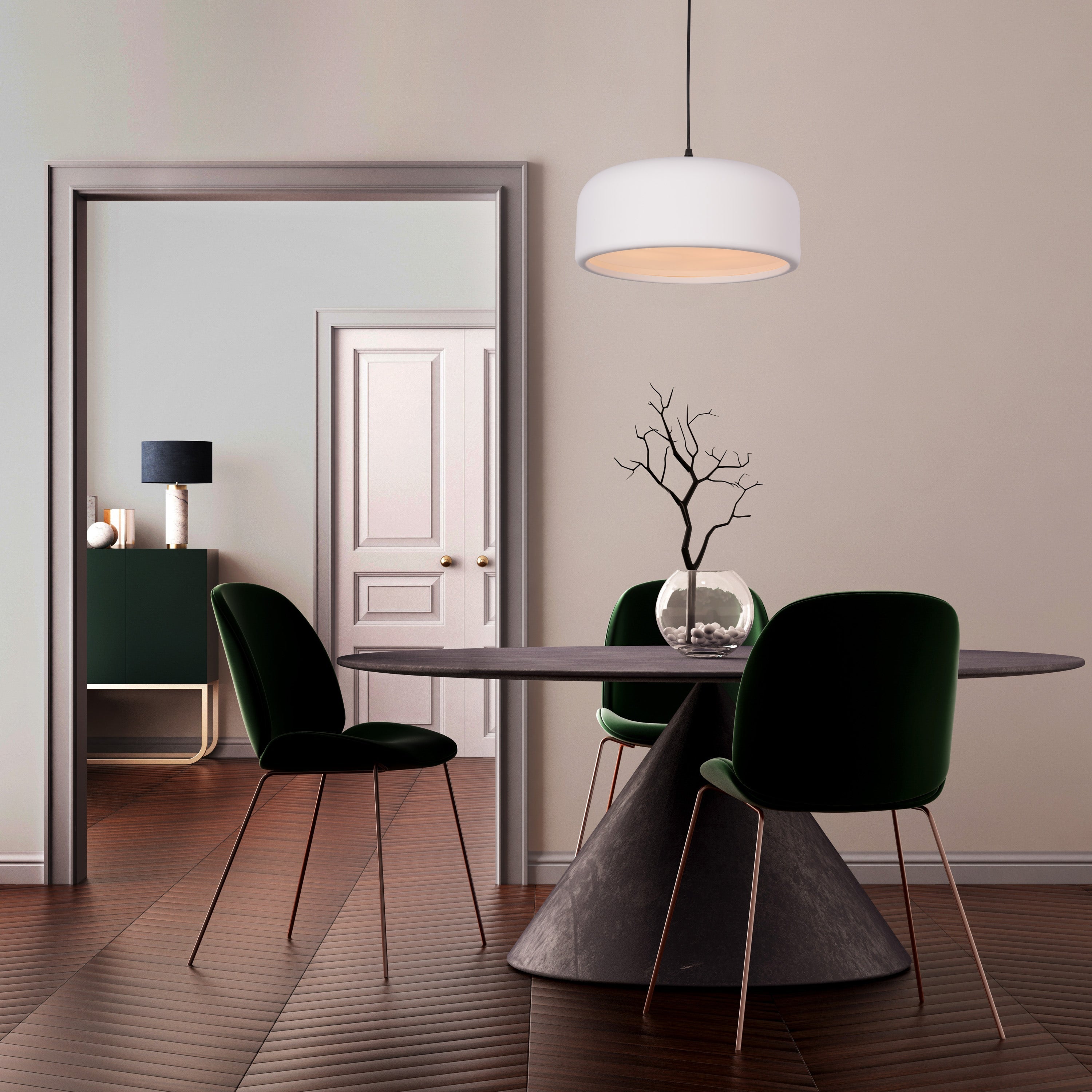 Artistic (19", White, Smart LED) Pendant Light (3 Smart LED Bulbs Included)