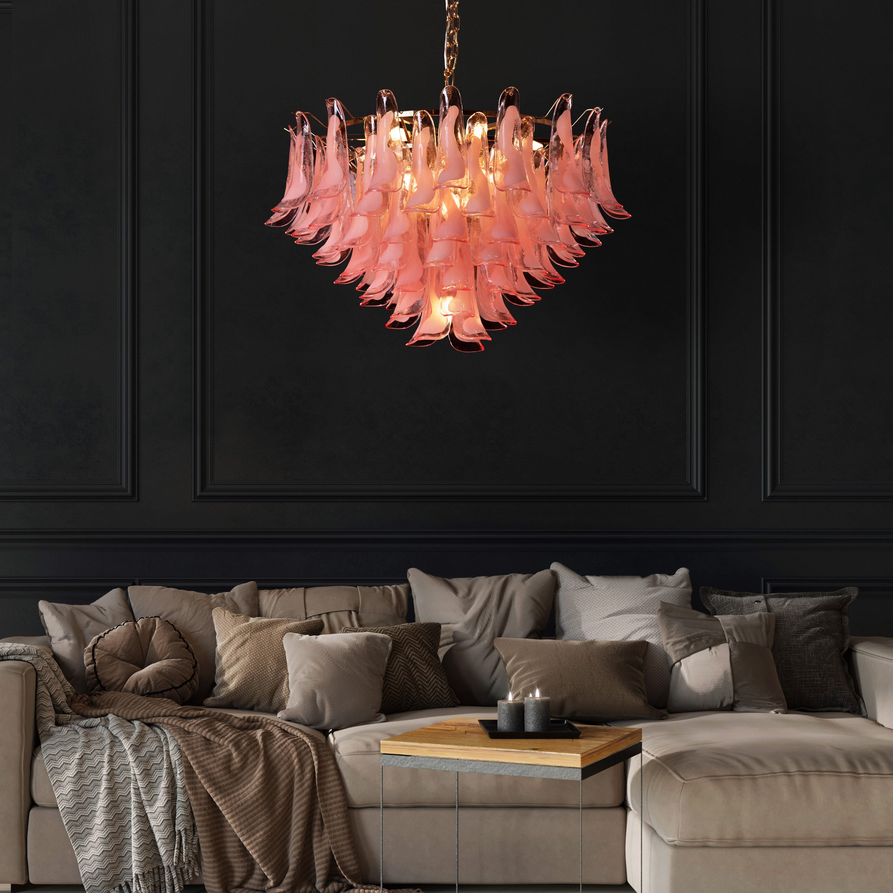 Somewhere In Barcelona (Large, Pink, White) Tinted Glass Chandelier