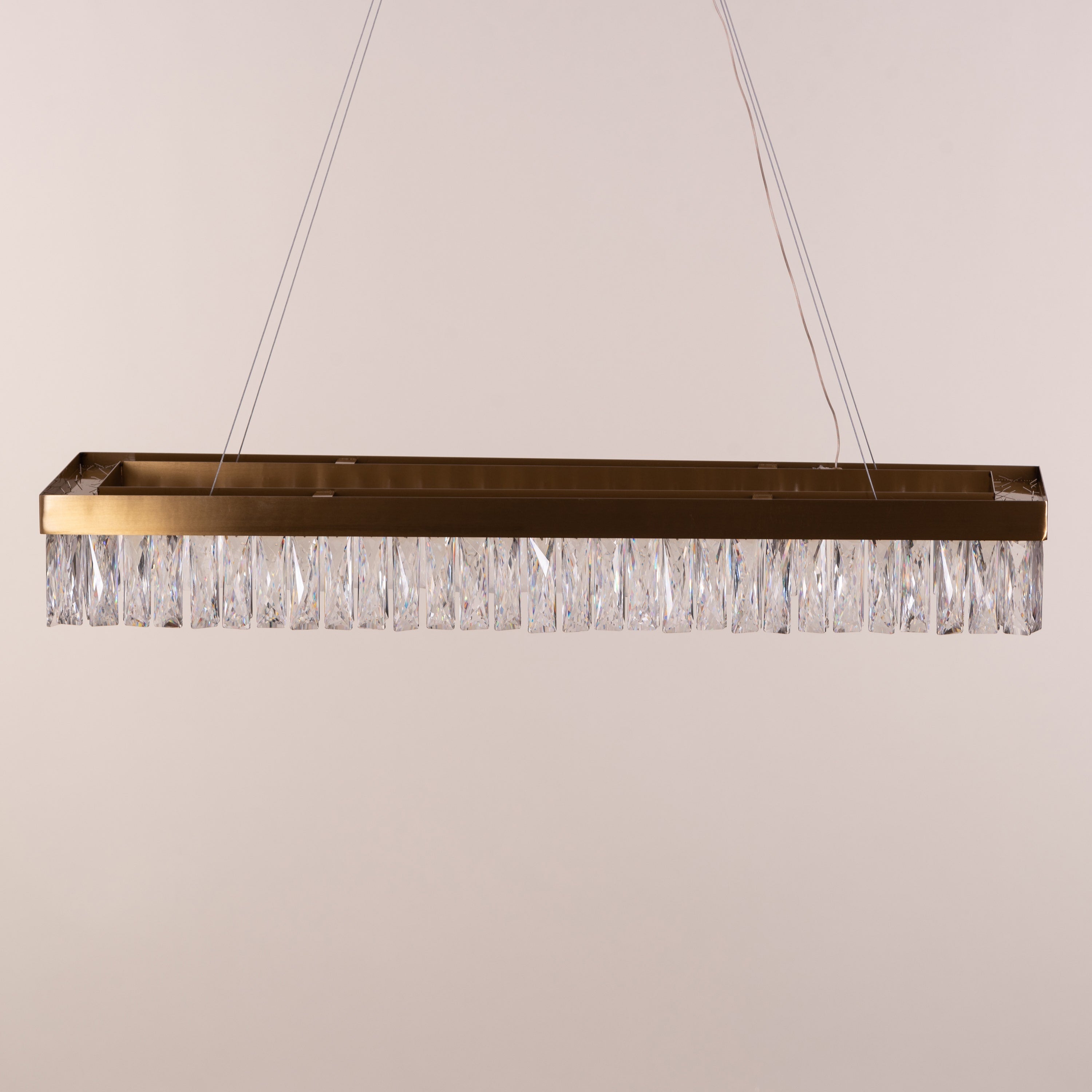Through The Fire (Large, Gold, Dimmable LED with Remote Control) Rectangular Crystal Chandelier