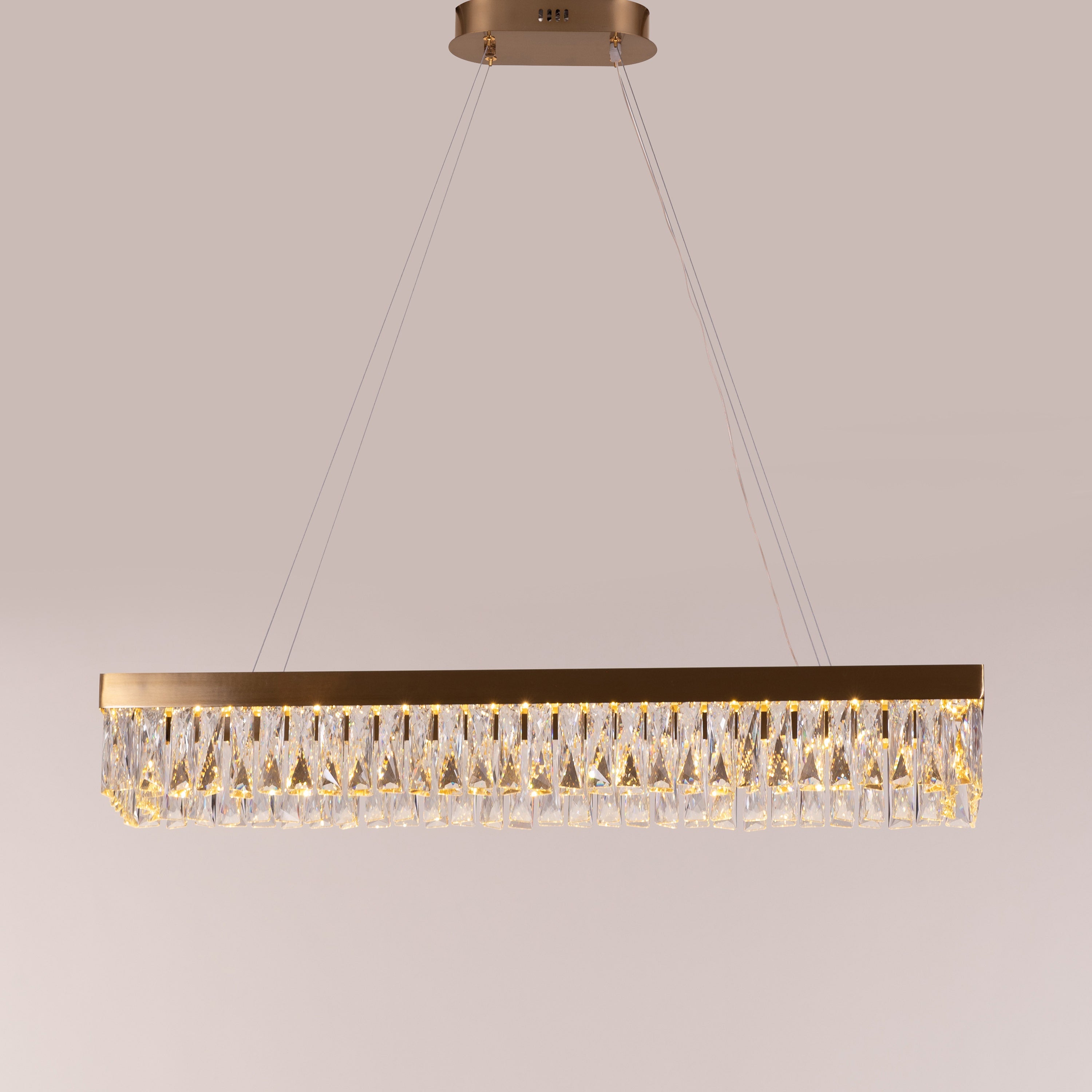 Through The Fire (Large, Gold, Dimmable LED with Remote Control) Rectangular Crystal Chandelier