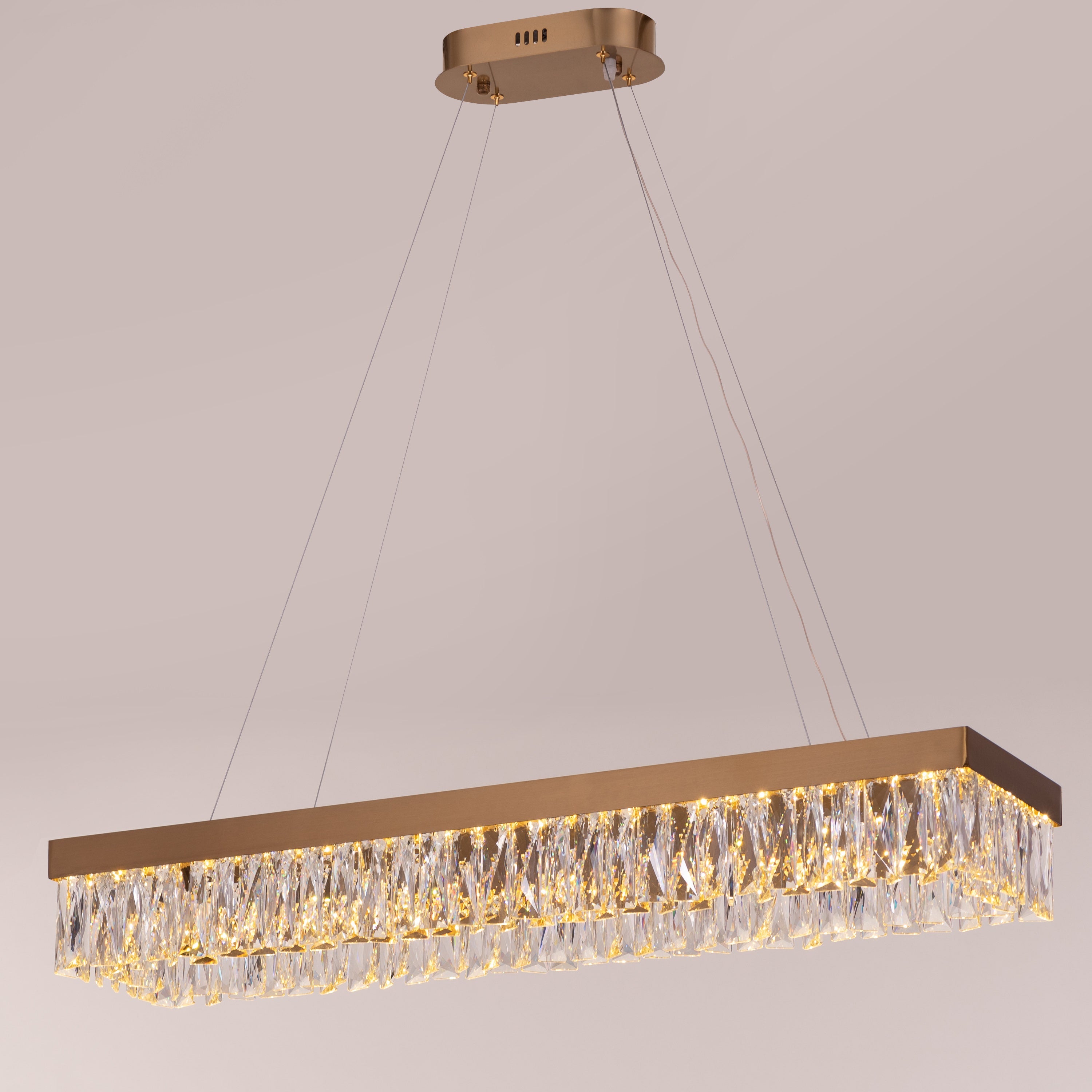 Through The Fire (Large, Gold, Dimmable LED with Remote Control) Rectangular Crystal Chandelier