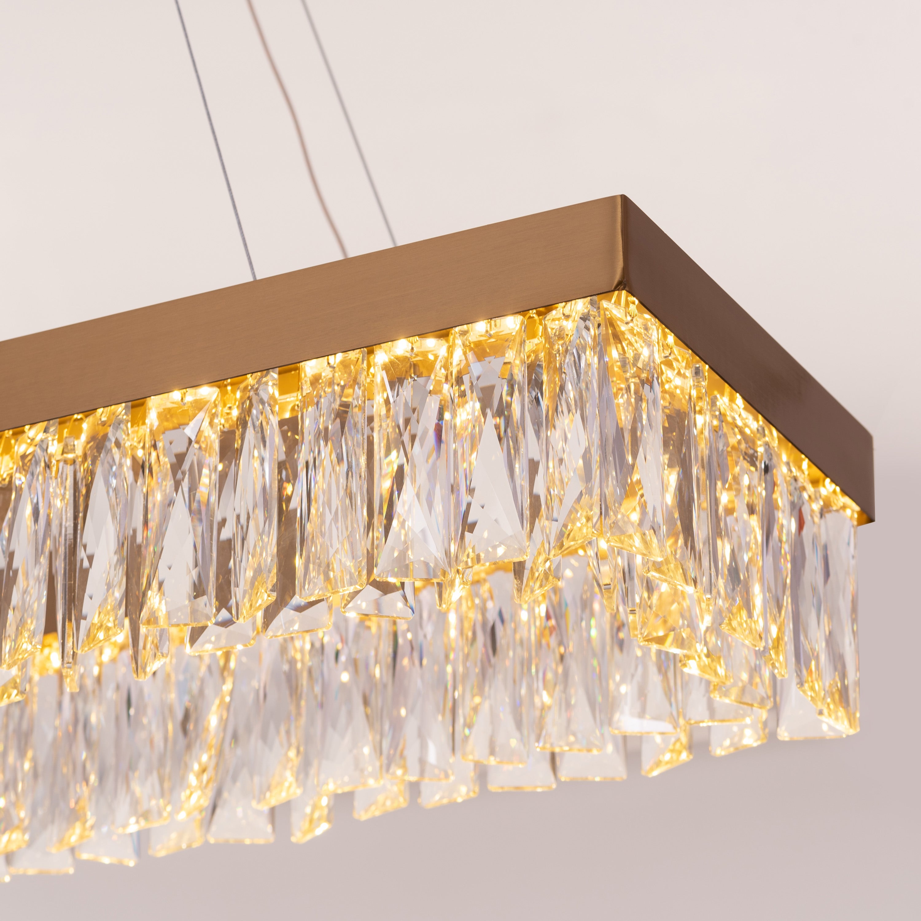 Through The Fire (Large, Gold, Dimmable LED with Remote Control) Rectangular Crystal Chandelier