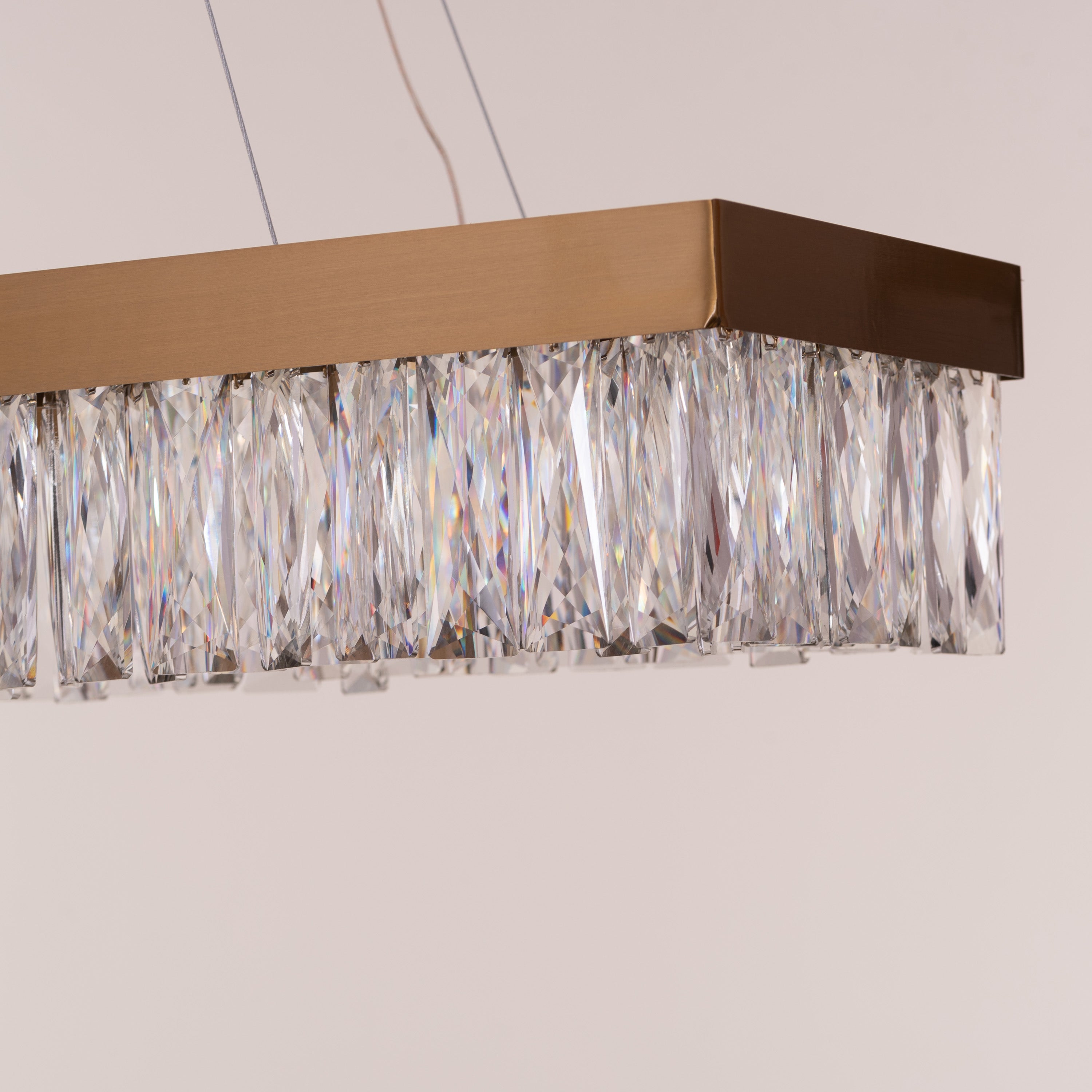 Through The Fire (Large, Gold, Dimmable LED with Remote Control) Rectangular Crystal Chandelier