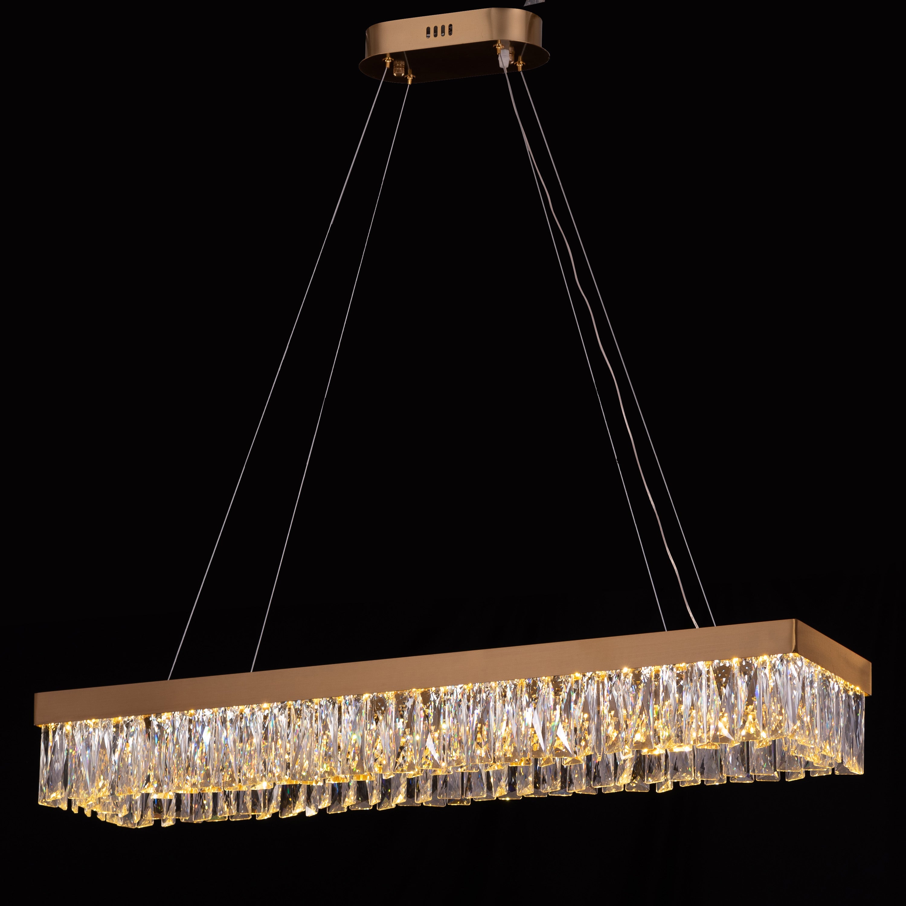 Through The Fire (Large, Gold, Dimmable LED with Remote Control) Rectangular Crystal Chandelier
