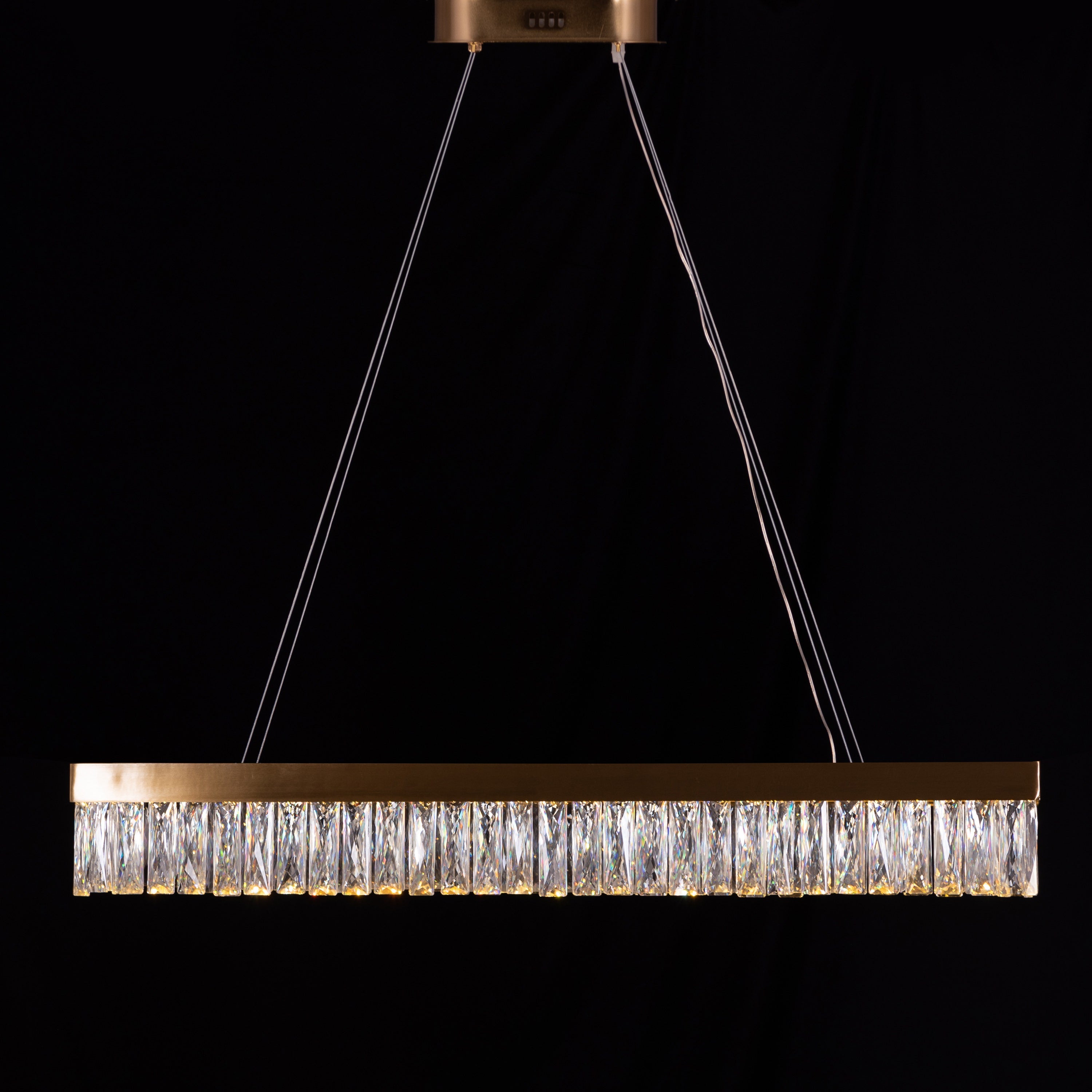 Through The Fire (Large, Gold, Dimmable LED with Remote Control) Rectangular Crystal Chandelier