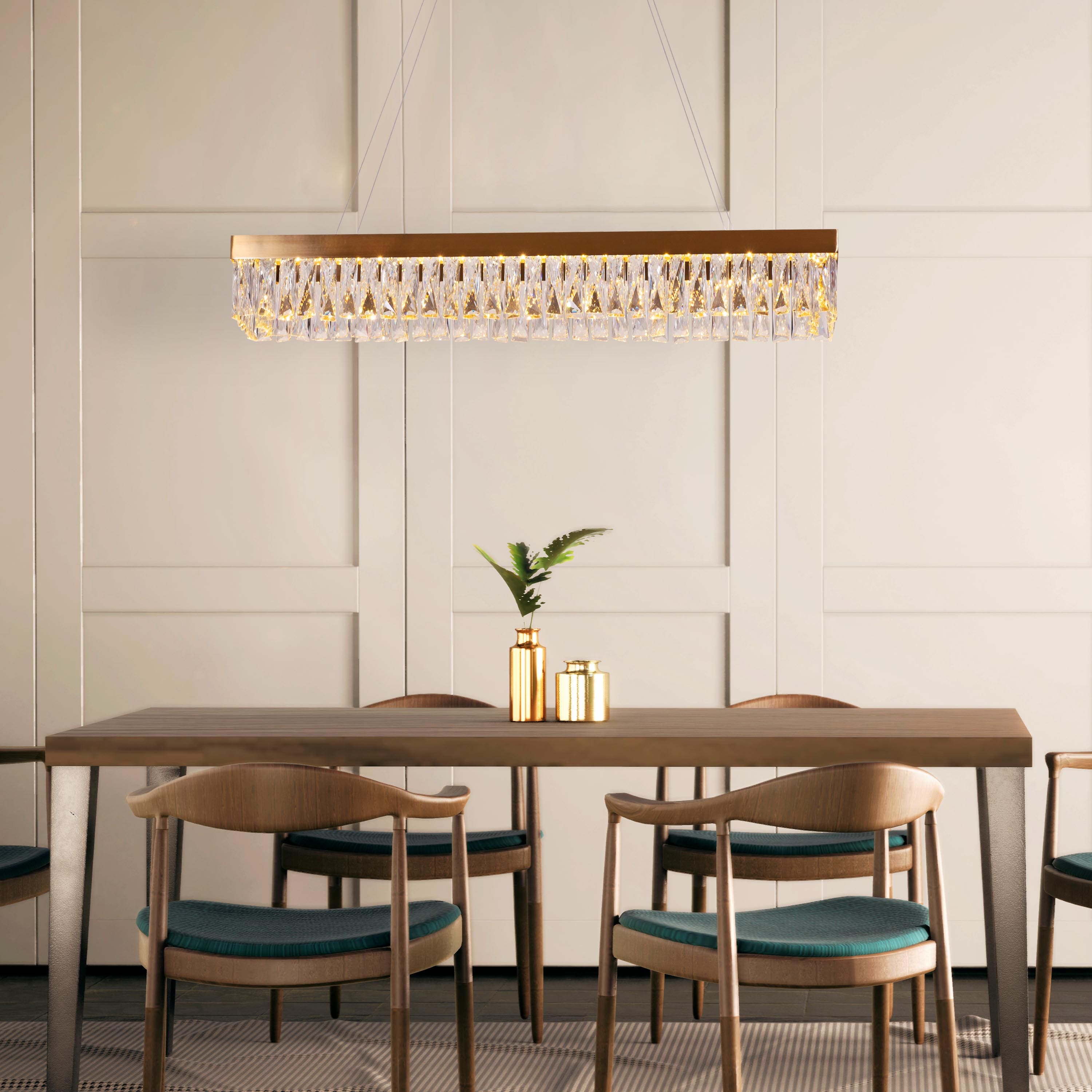 Through The Fire (Large, Gold, Dimmable LED with Remote Control) Rectangular Crystal Chandelier