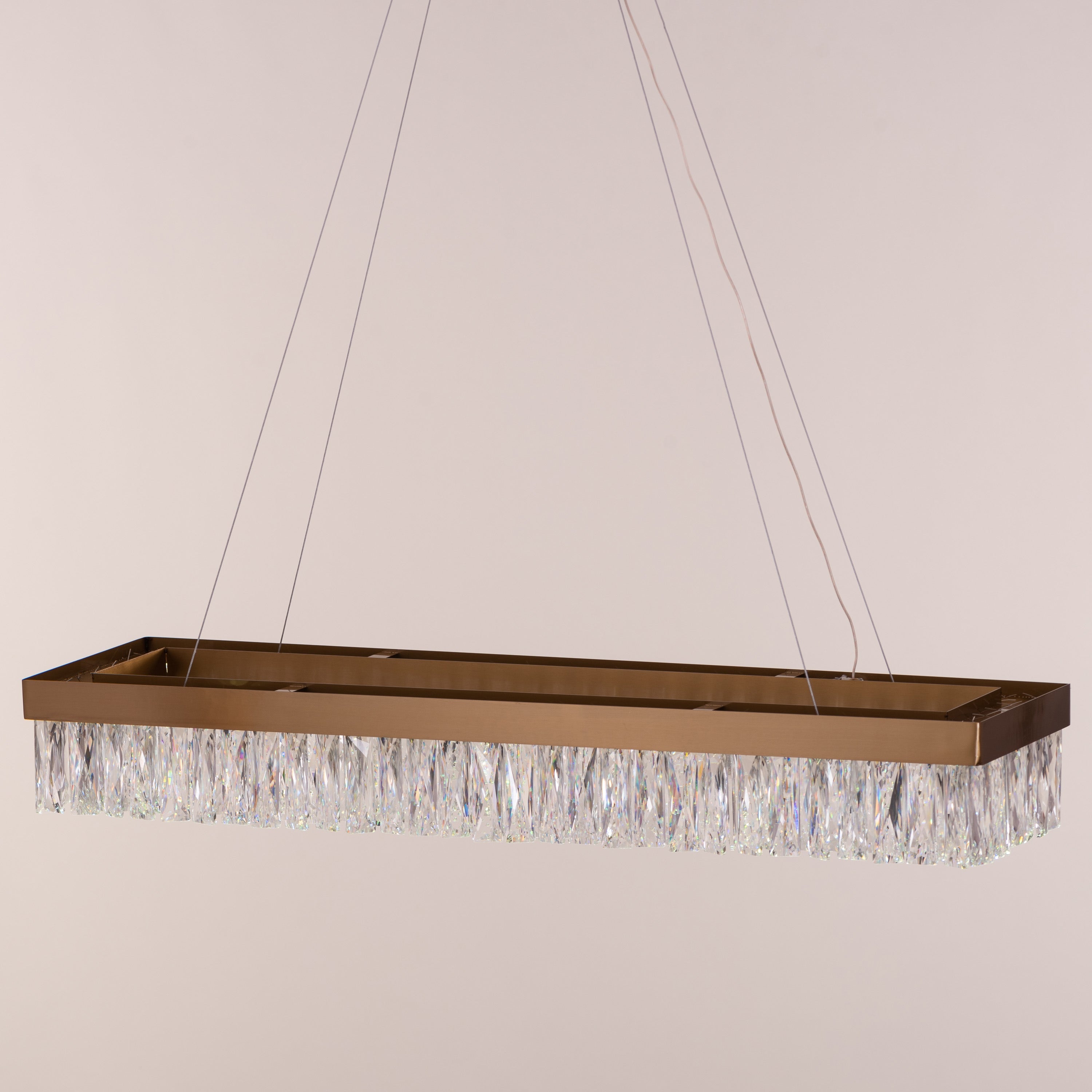 Through The Fire (Large, Gold, Dimmable LED with Remote Control) Rectangular Crystal Chandelier