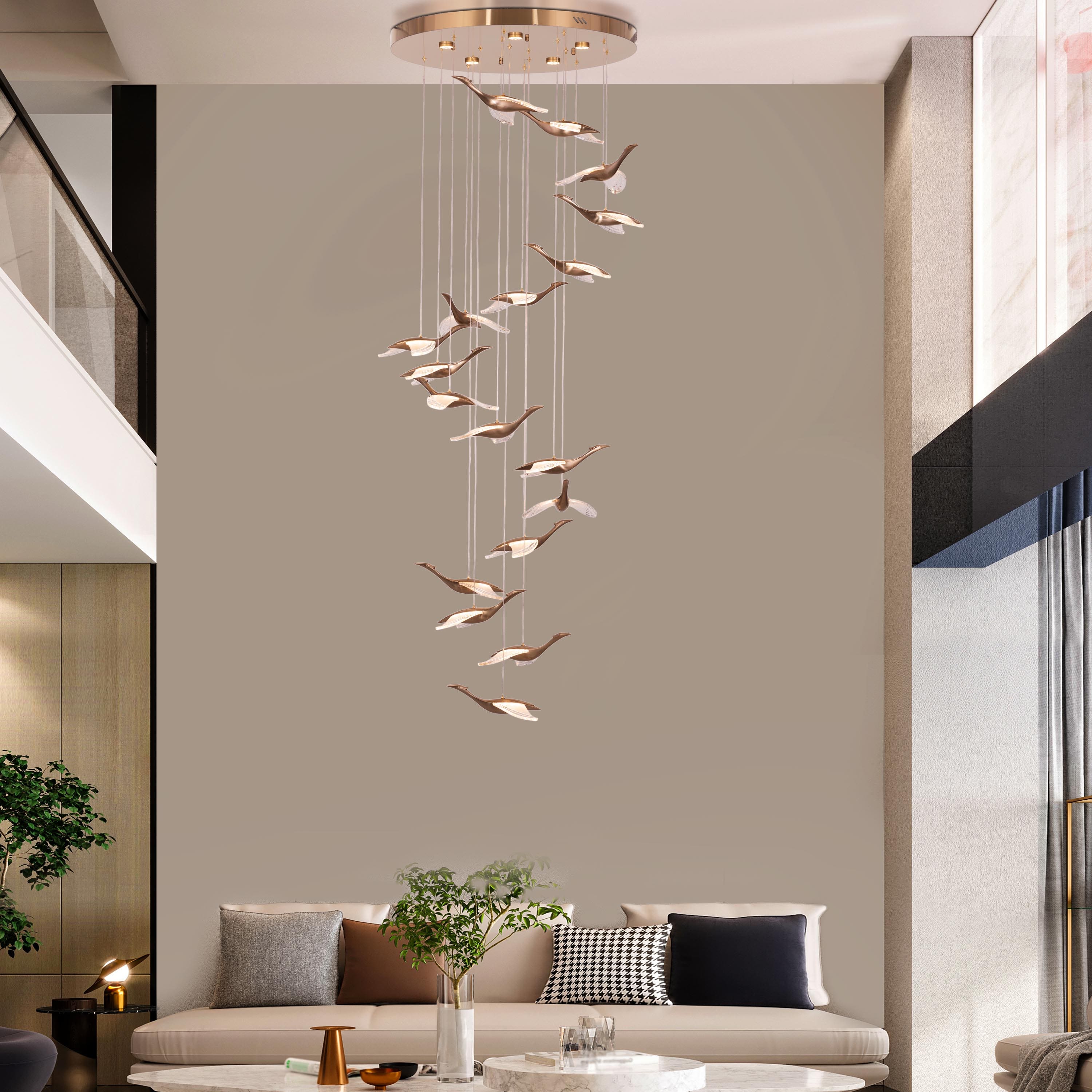 Before I Wake (Large, Gold, Dimmable LED with Remote Control) Double Height Chandelier