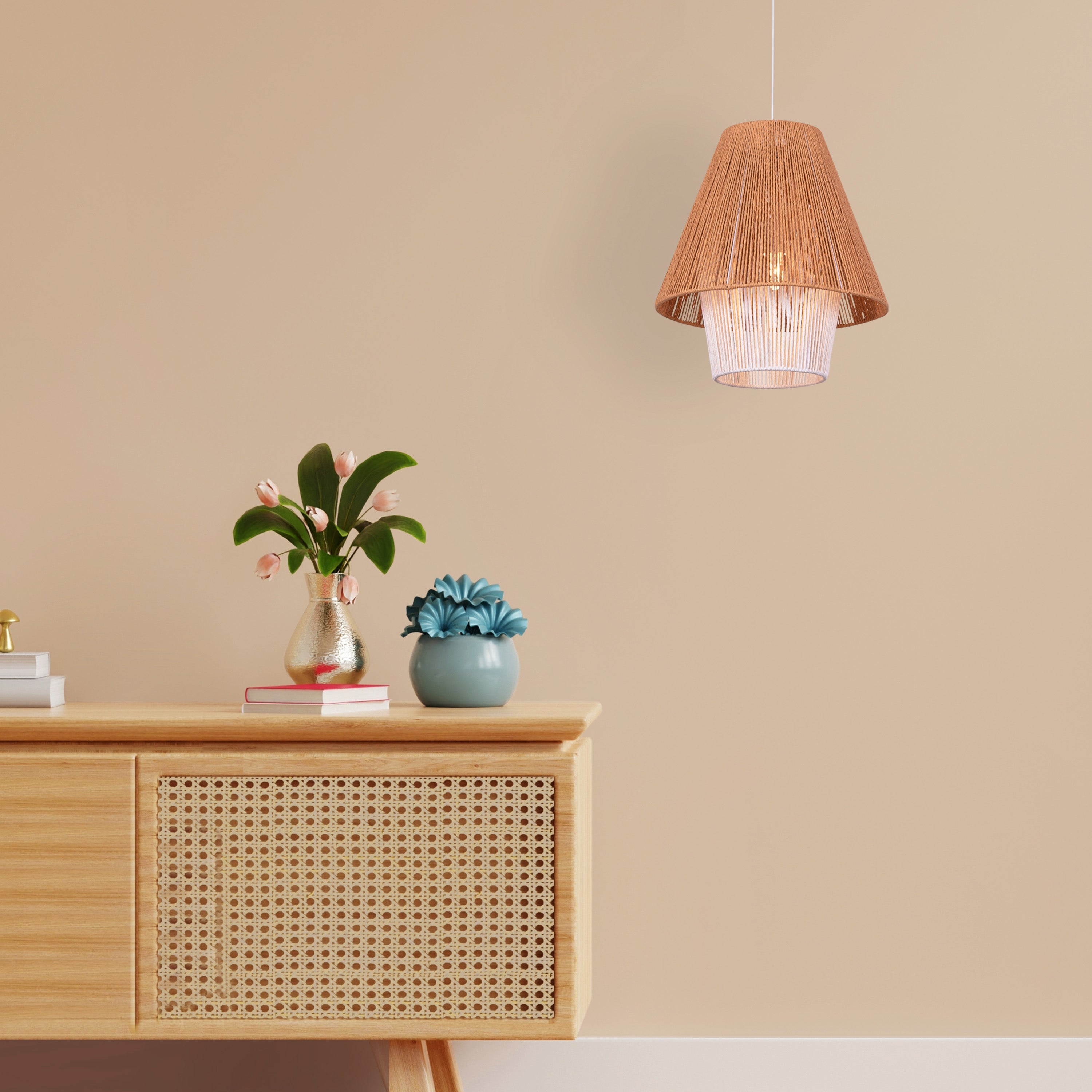 Say What You Mean (Brown, White) Rattan Pendant Light