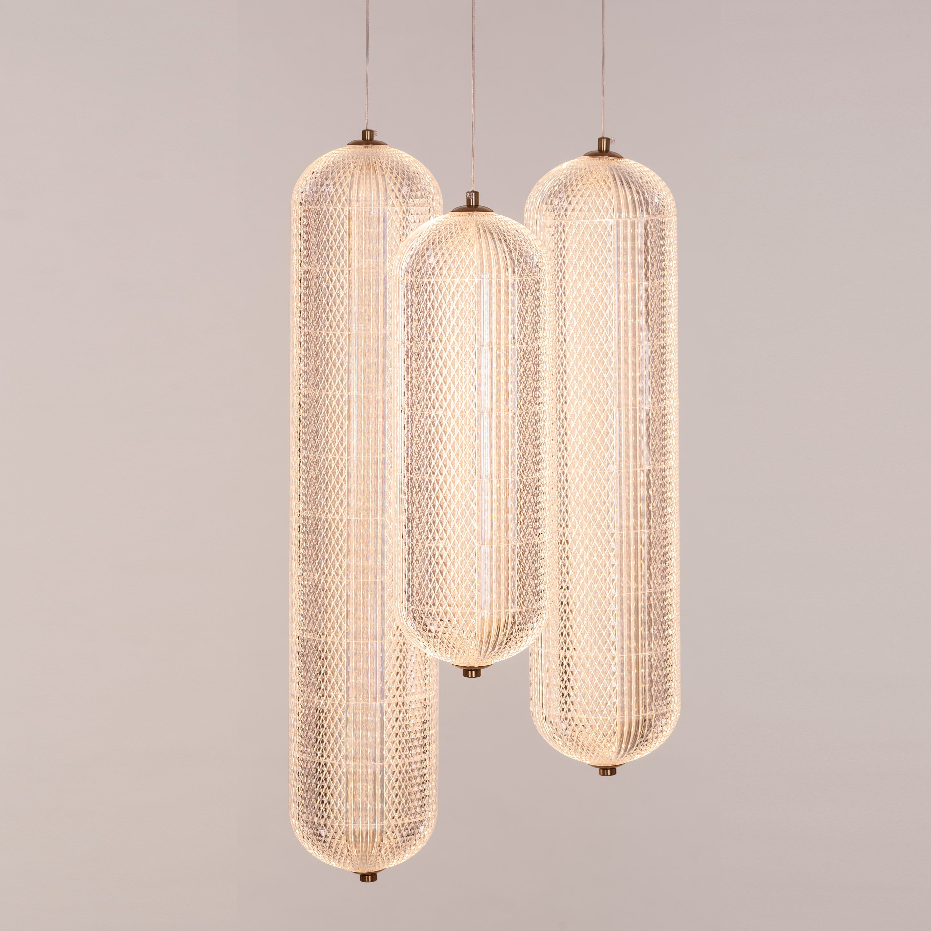 Yellow Diamond (3 Head, Dimmable LED with Remote Control) Acrylic Textured Chandelier