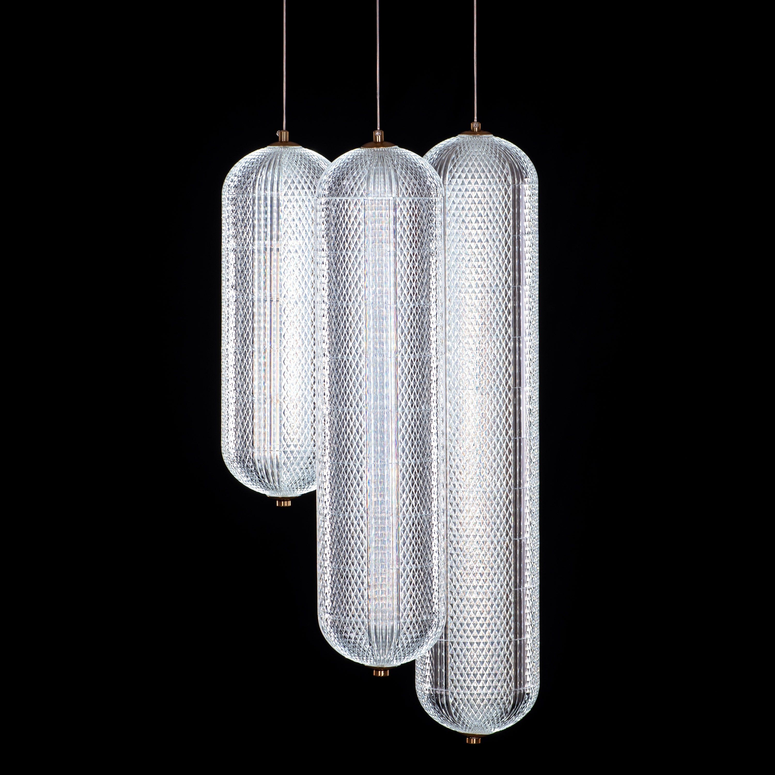 Yellow Diamond (3 Head, Dimmable LED with Remote Control) Acrylic Textured Chandelier