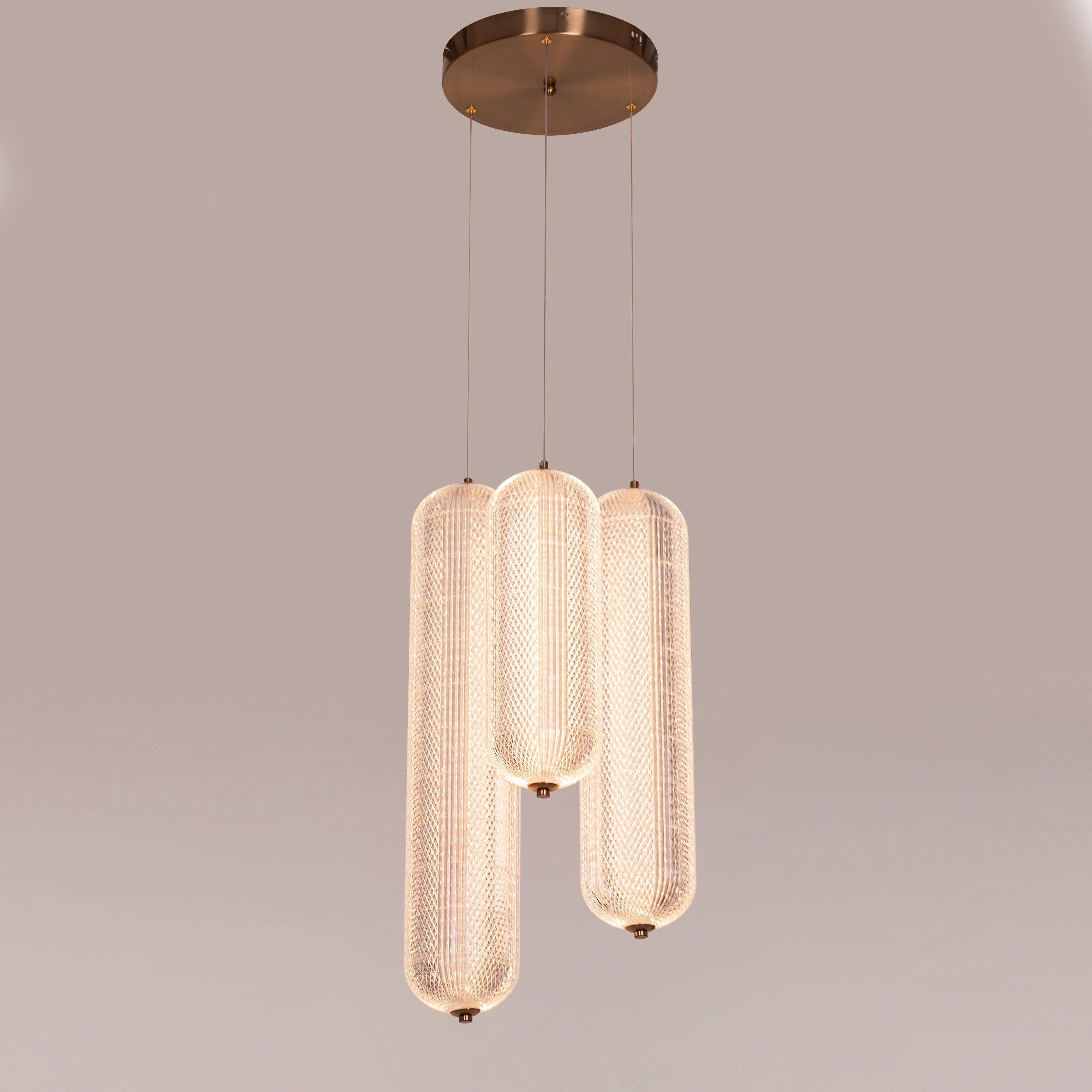 Yellow Diamond (3 Head, Dimmable LED with Remote Control) Acrylic Textured Chandelier