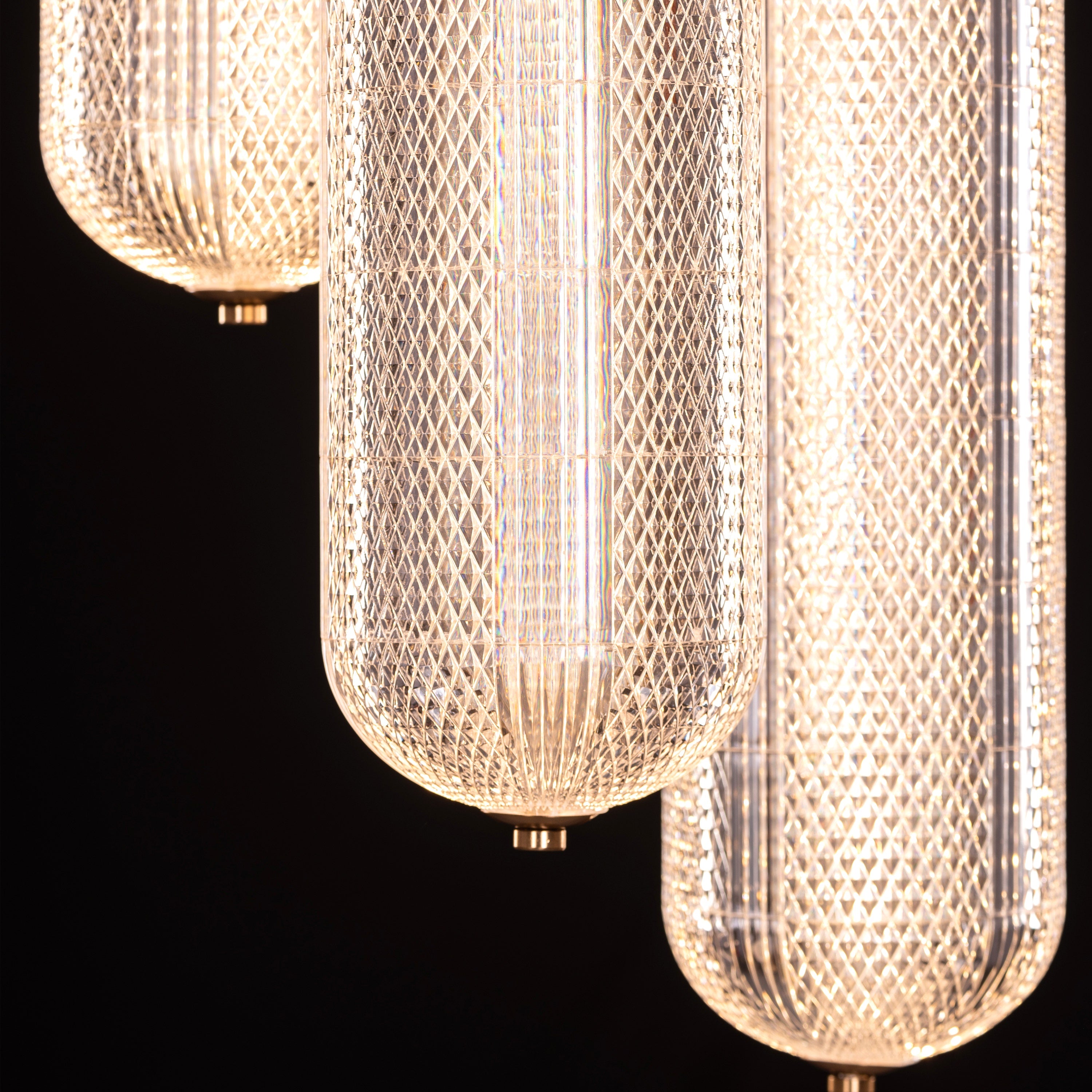 Yellow Diamond (3 Head, Dimmable LED with Remote Control) Acrylic Textured Chandelier