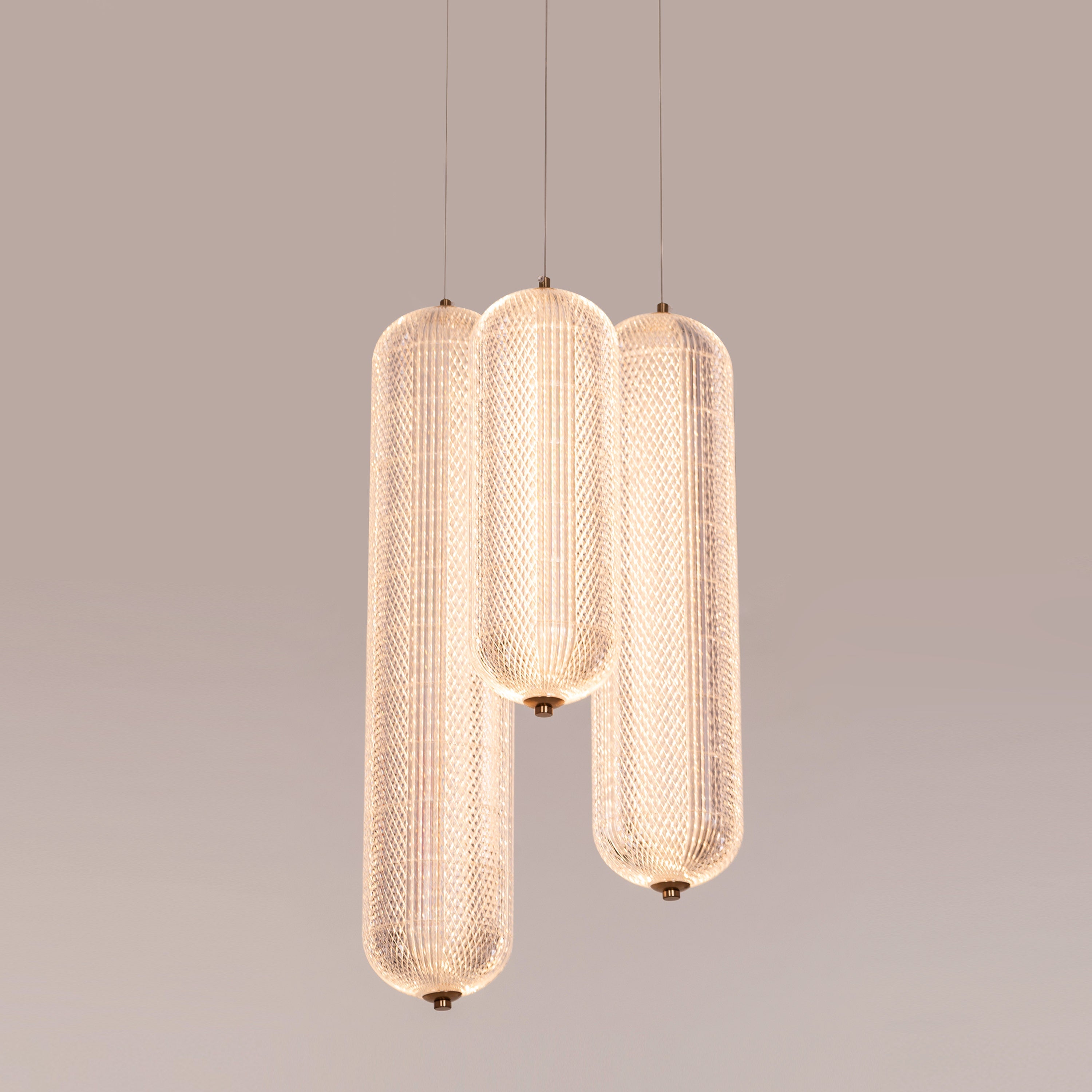 Yellow Diamond (3 Head, Dimmable LED with Remote Control) Acrylic Textured Chandelier