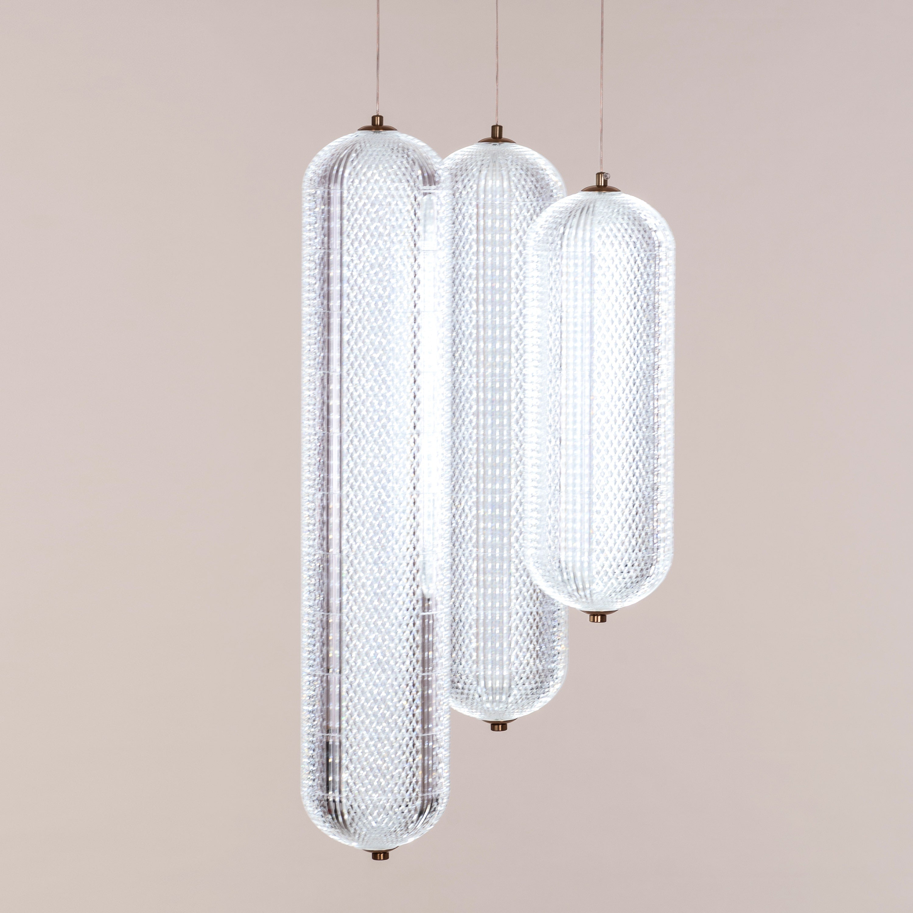 Yellow Diamond (3 Head, Dimmable LED with Remote Control) Acrylic Textured Chandelier