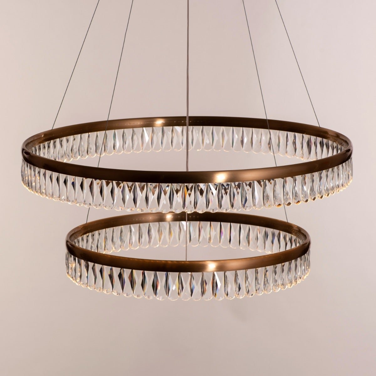 Through The Fire (Large, Gold, Dimmable LED with Remote Control) 2- Layer Crystal Chandelier