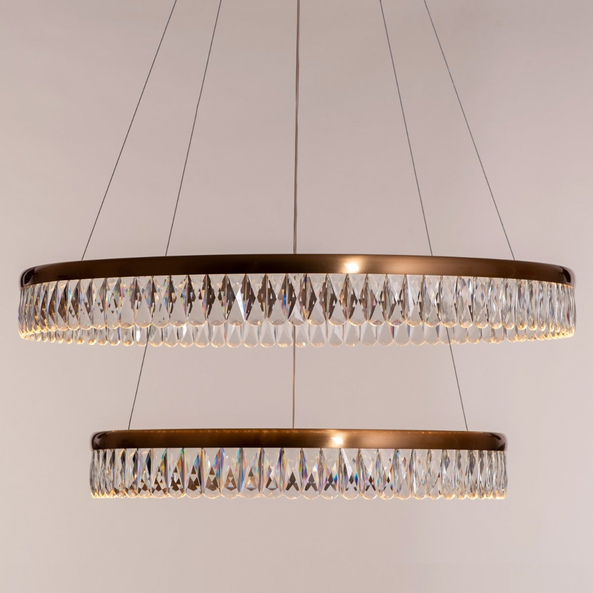 Through The Fire (Large, Gold, Dimmable LED with Remote Control) 2- Layer Crystal Chandelier