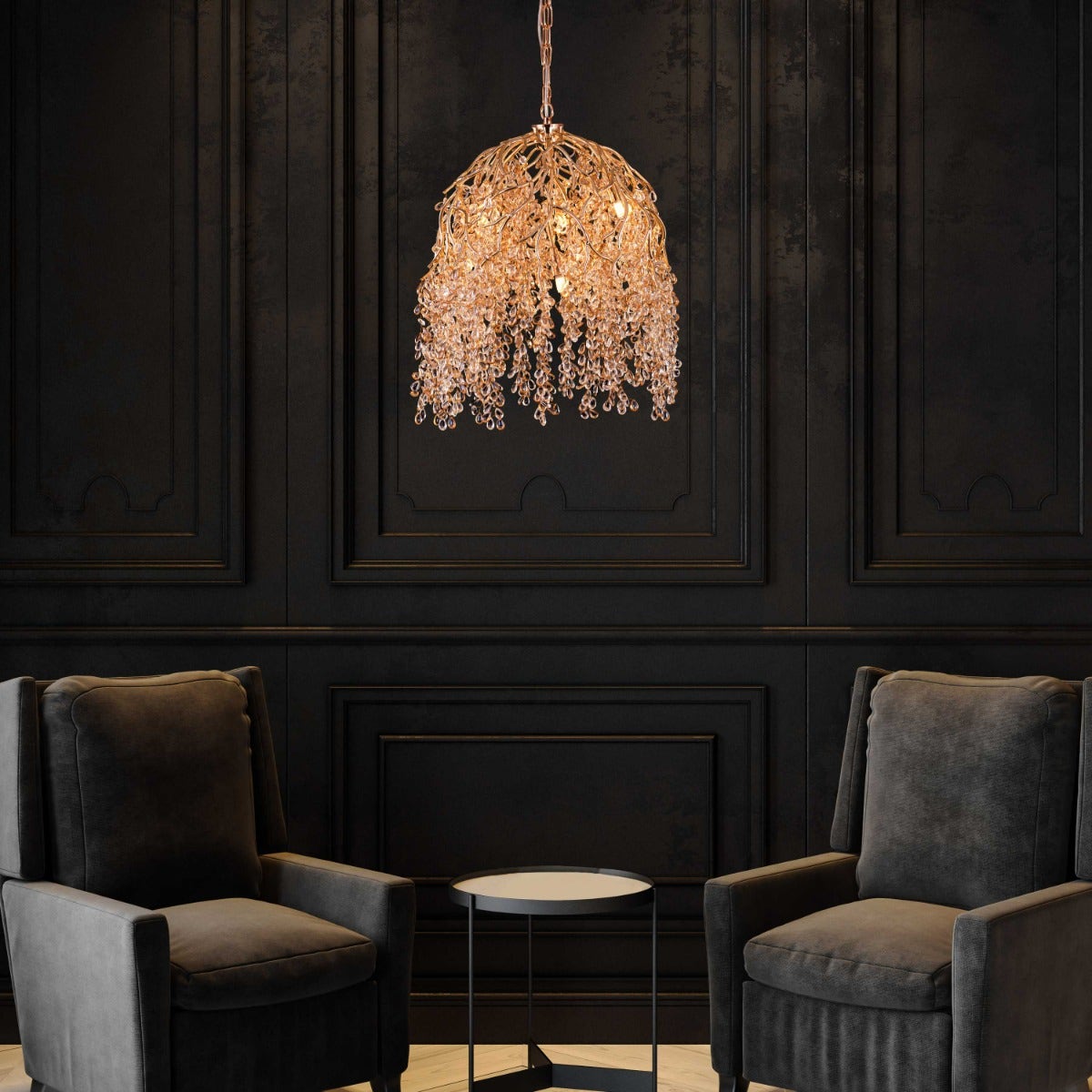 Poets That Write (Small, Gold) Tree Branch Crystal Chandelier