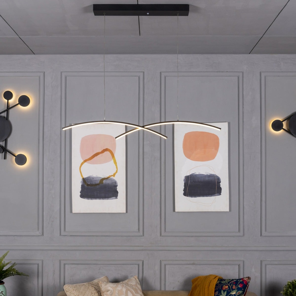 Half Mast (Large, Black, 3 Color Dimmable LED with Remote Control) Chandelier