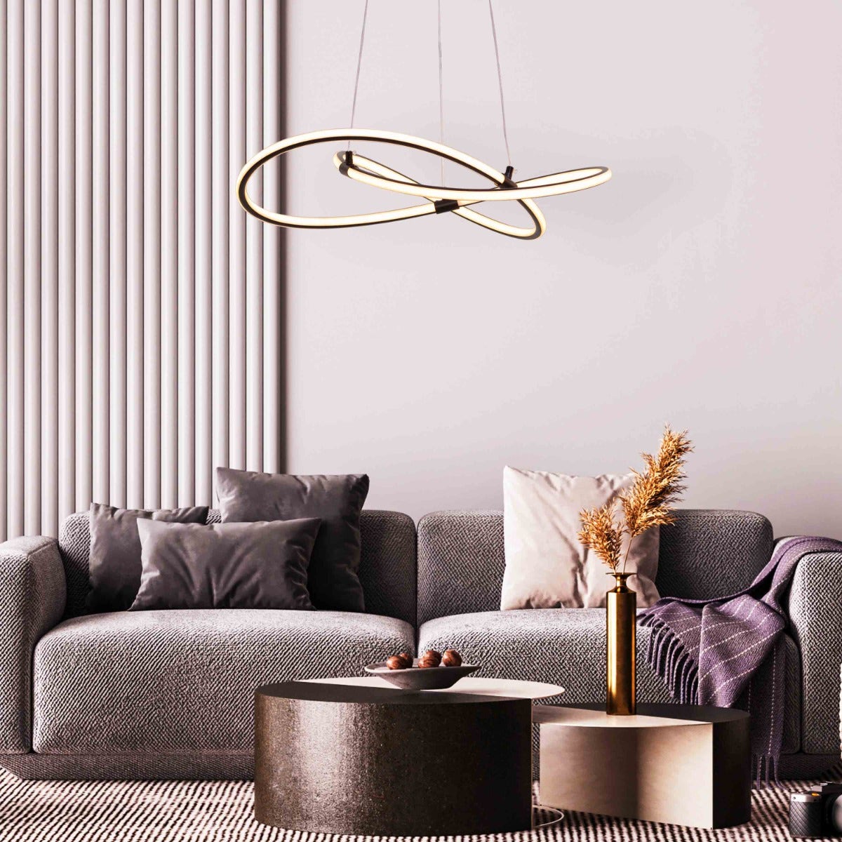 Twist Of Fate (Medium, Black, 3 Color Dimmable LED with Remote Control) Chandelier