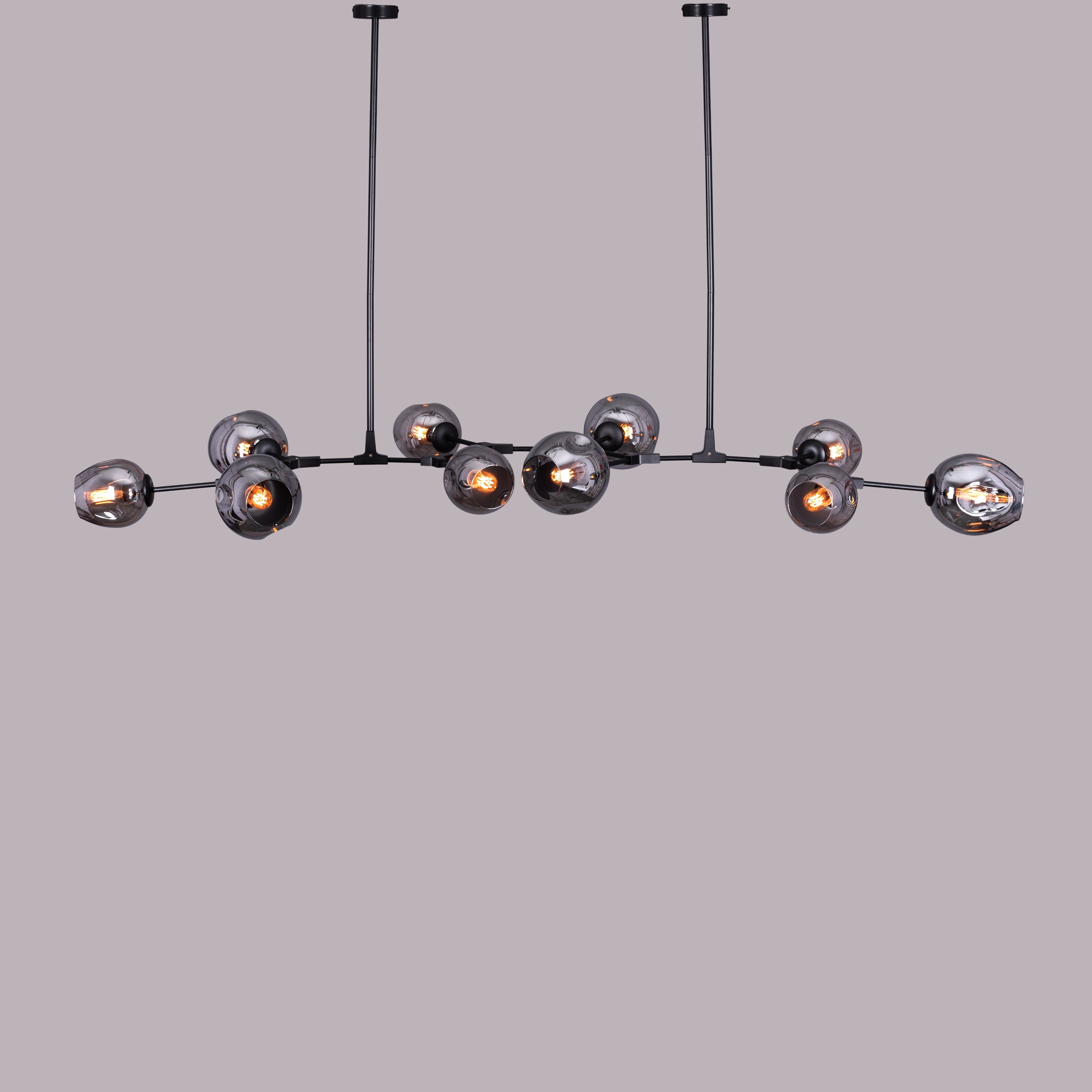 Games People Play (Large, Black, Smokey Grey, 10 Head) Glass Chandelier