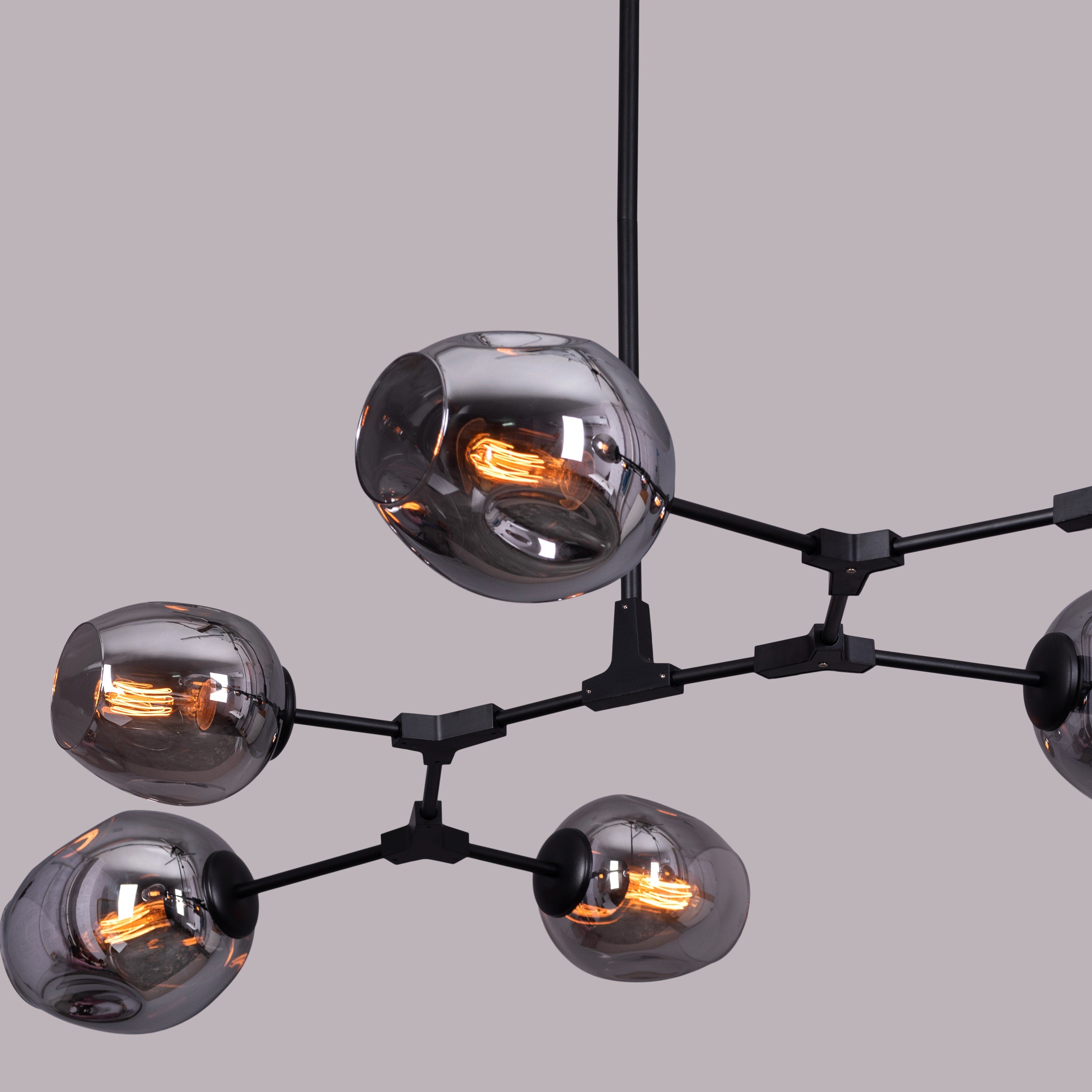 Games People Play (Large, Black, Smokey Grey, 10 Head) Glass Chandelier