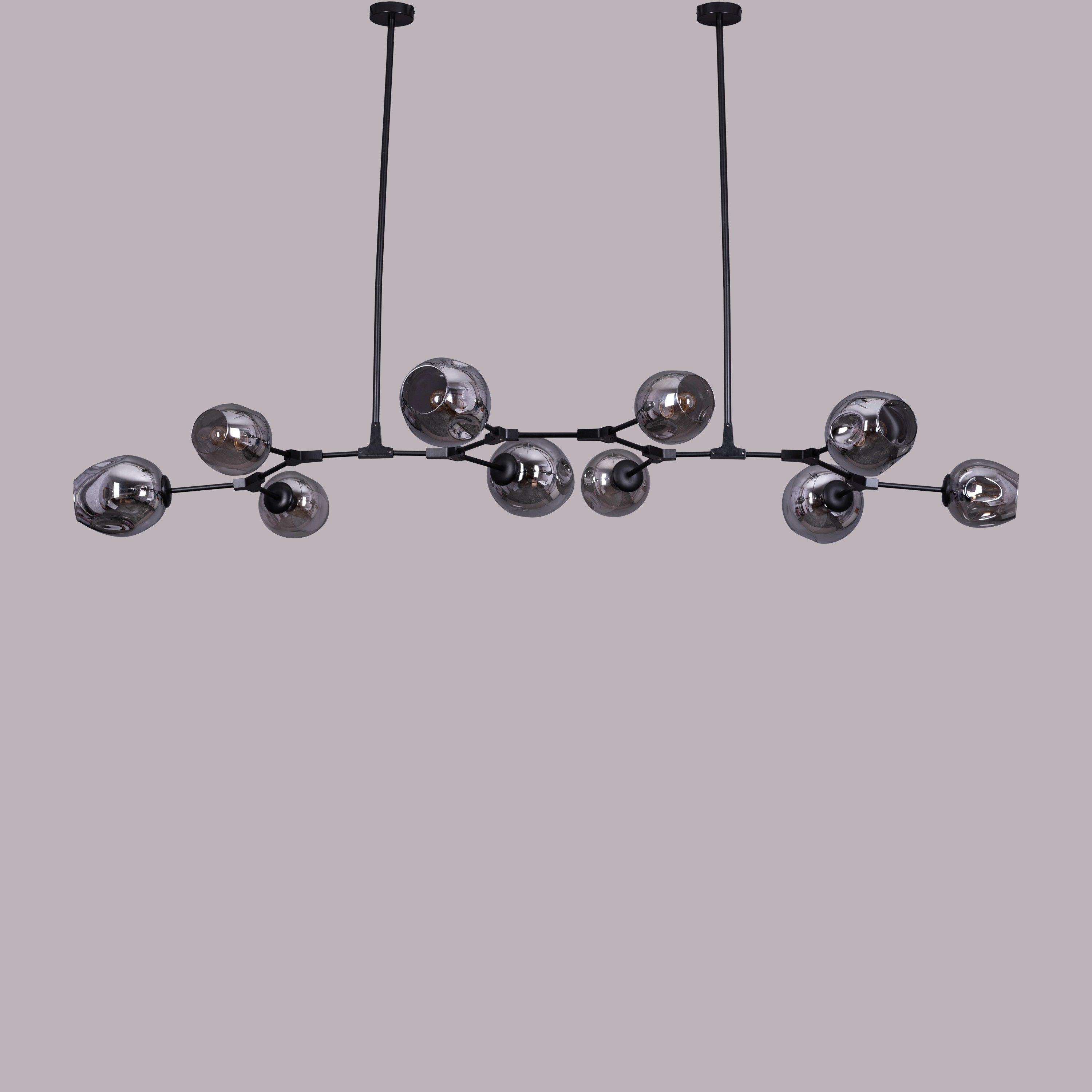 Games People Play (Large, Black, Smokey Grey, 10 Head) Glass Chandelier