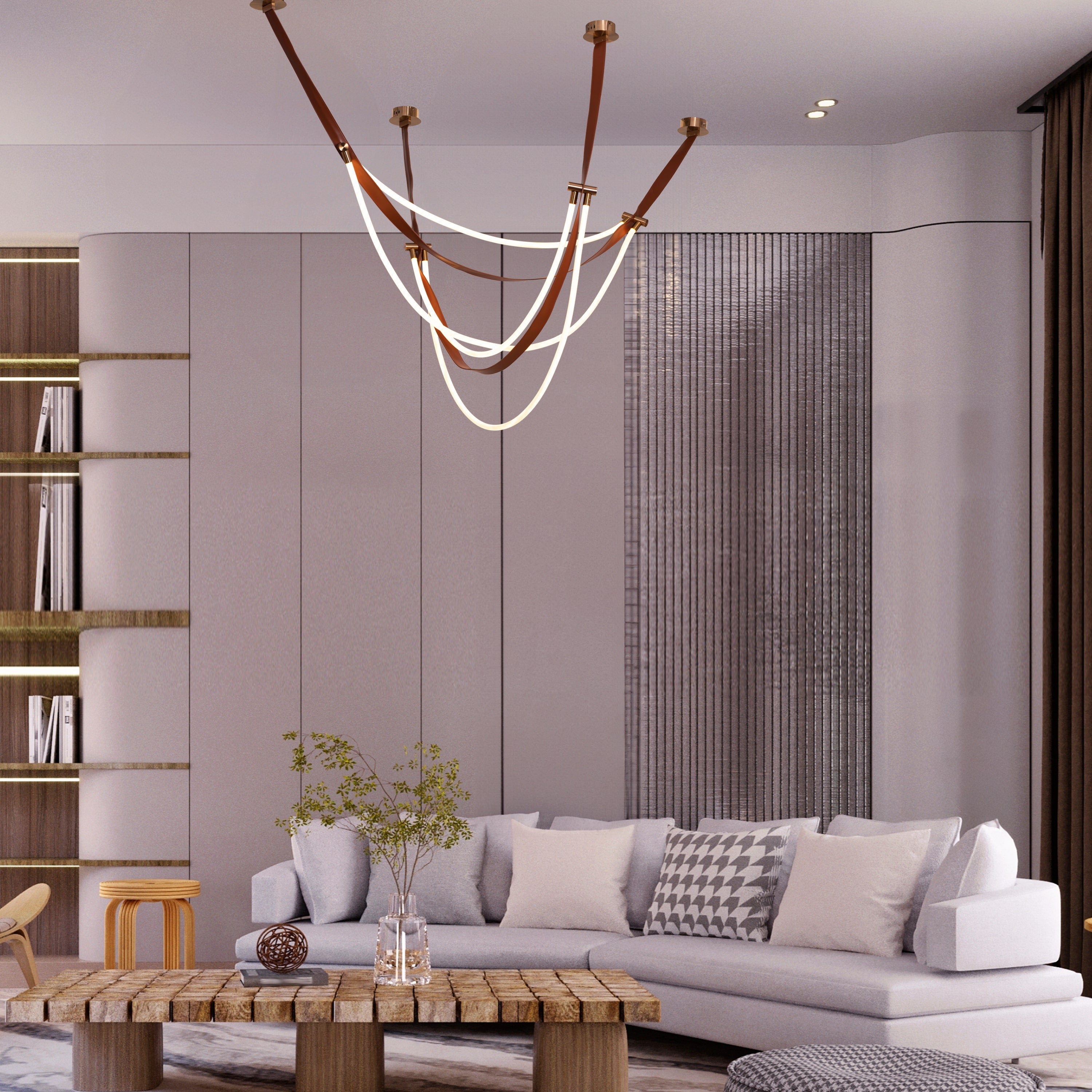 Racetrack Racehorse (Large, Brown, 3 Color Built-In LED) Leather Chandelier