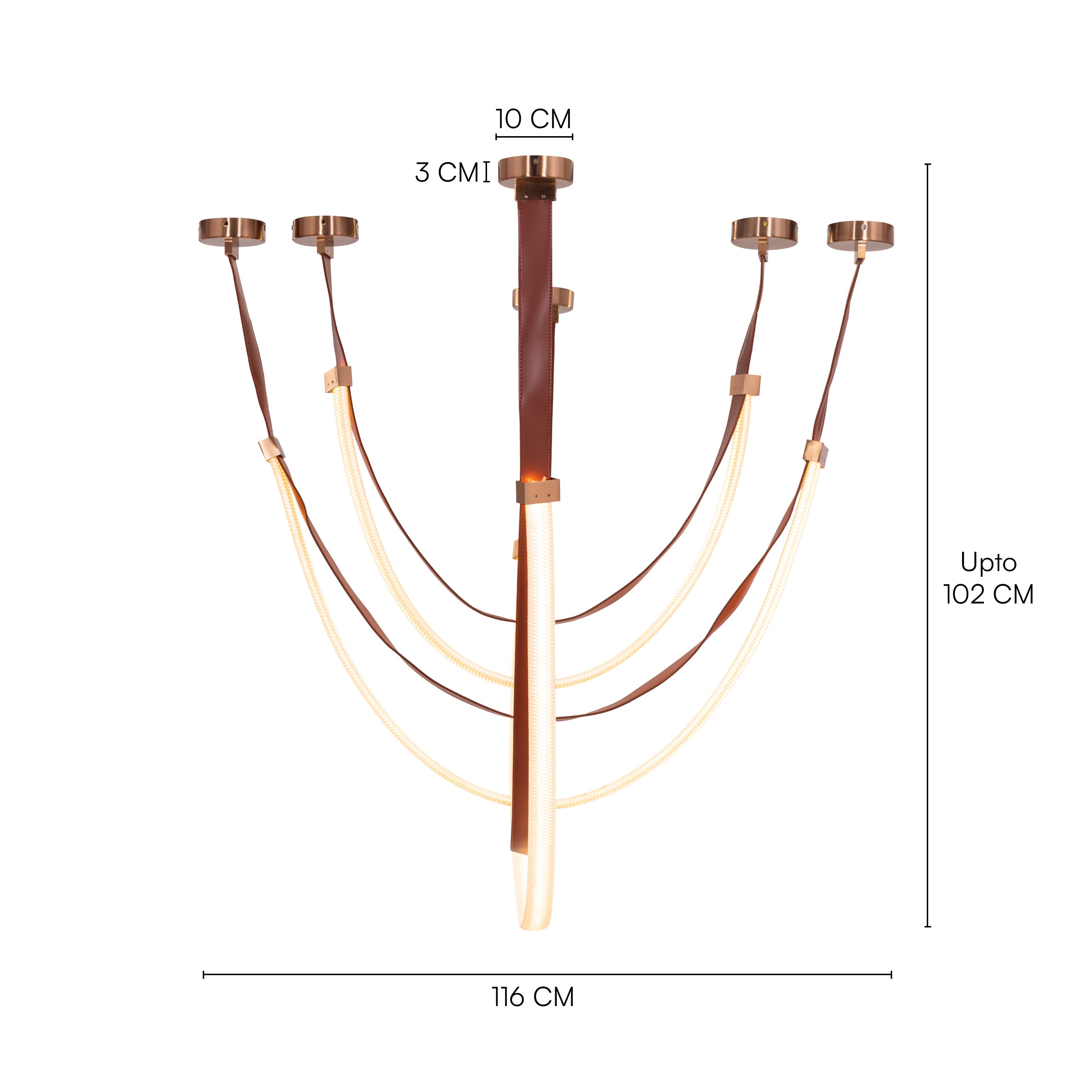 Buckle Up (Large, Brown, White, 3 Color Built-In LED) Leather Chandelier