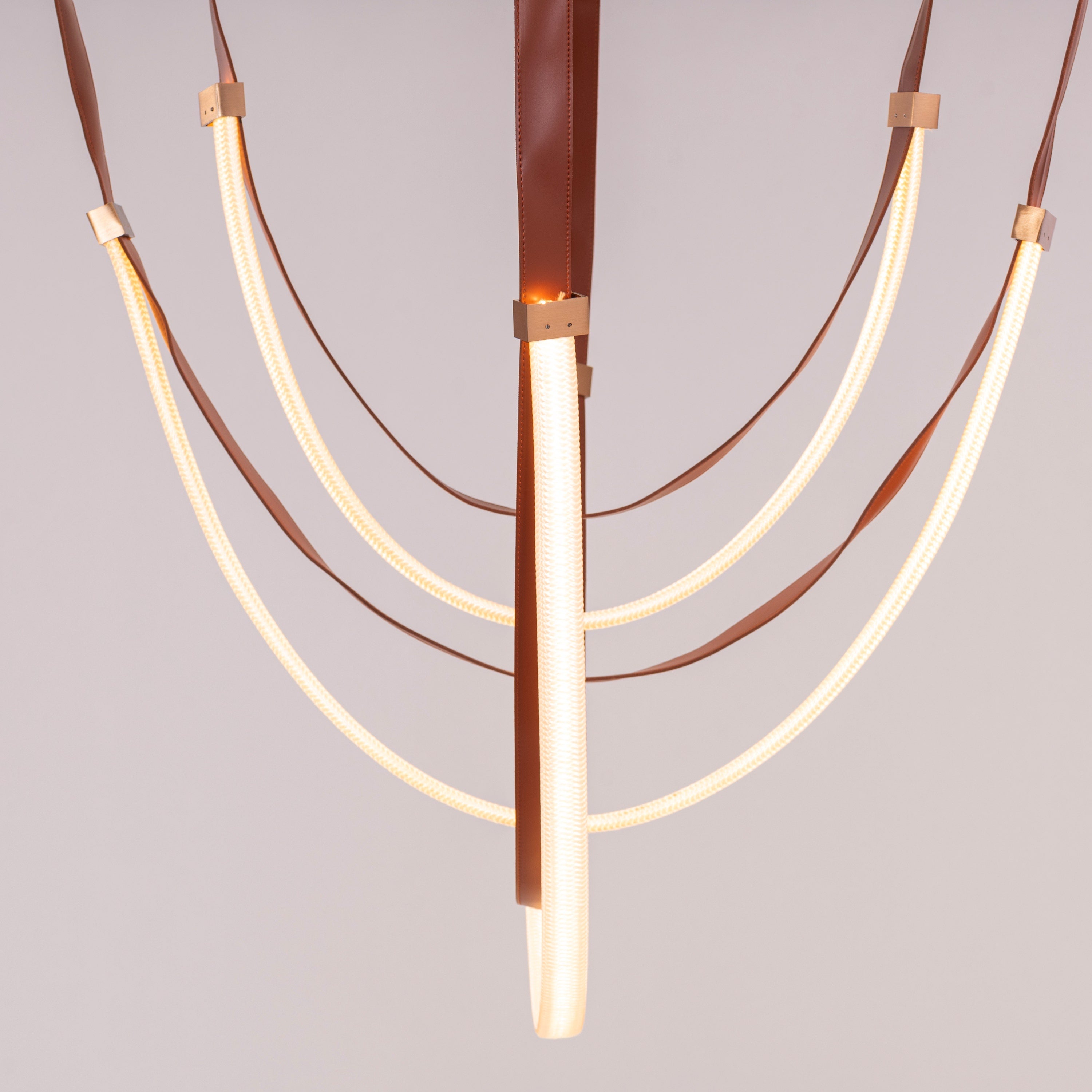 Buckle Up (Large, Brown, White, 3 Color Built-In LED) Leather Chandelier