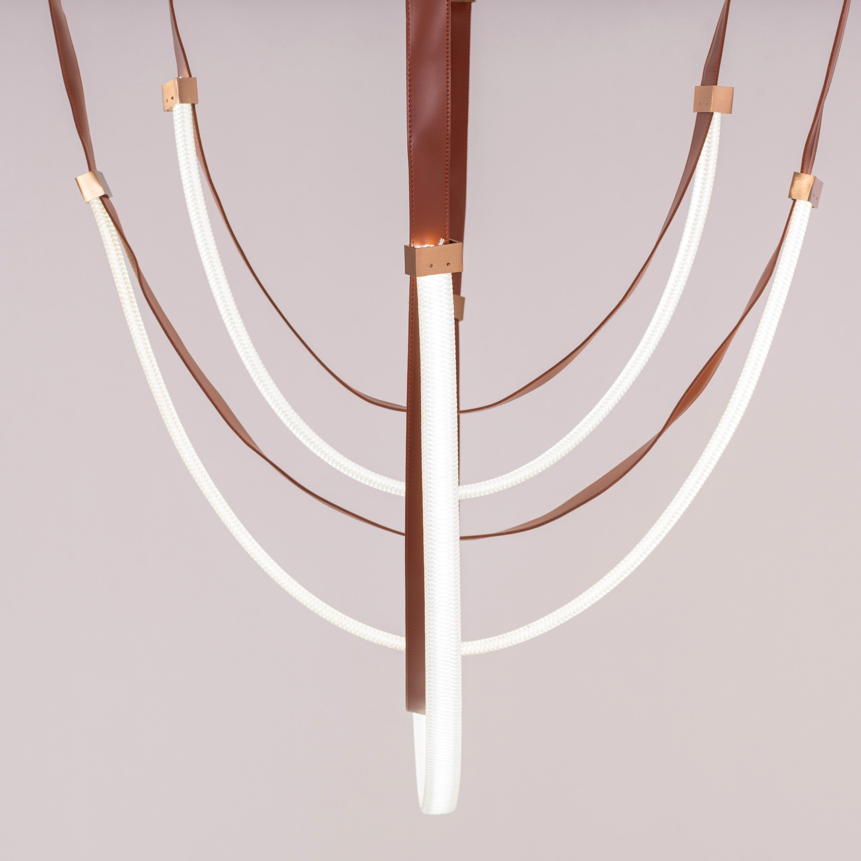 Buckle Up (Large, Brown, White, 3 Color Built-In LED) Leather Chandelier