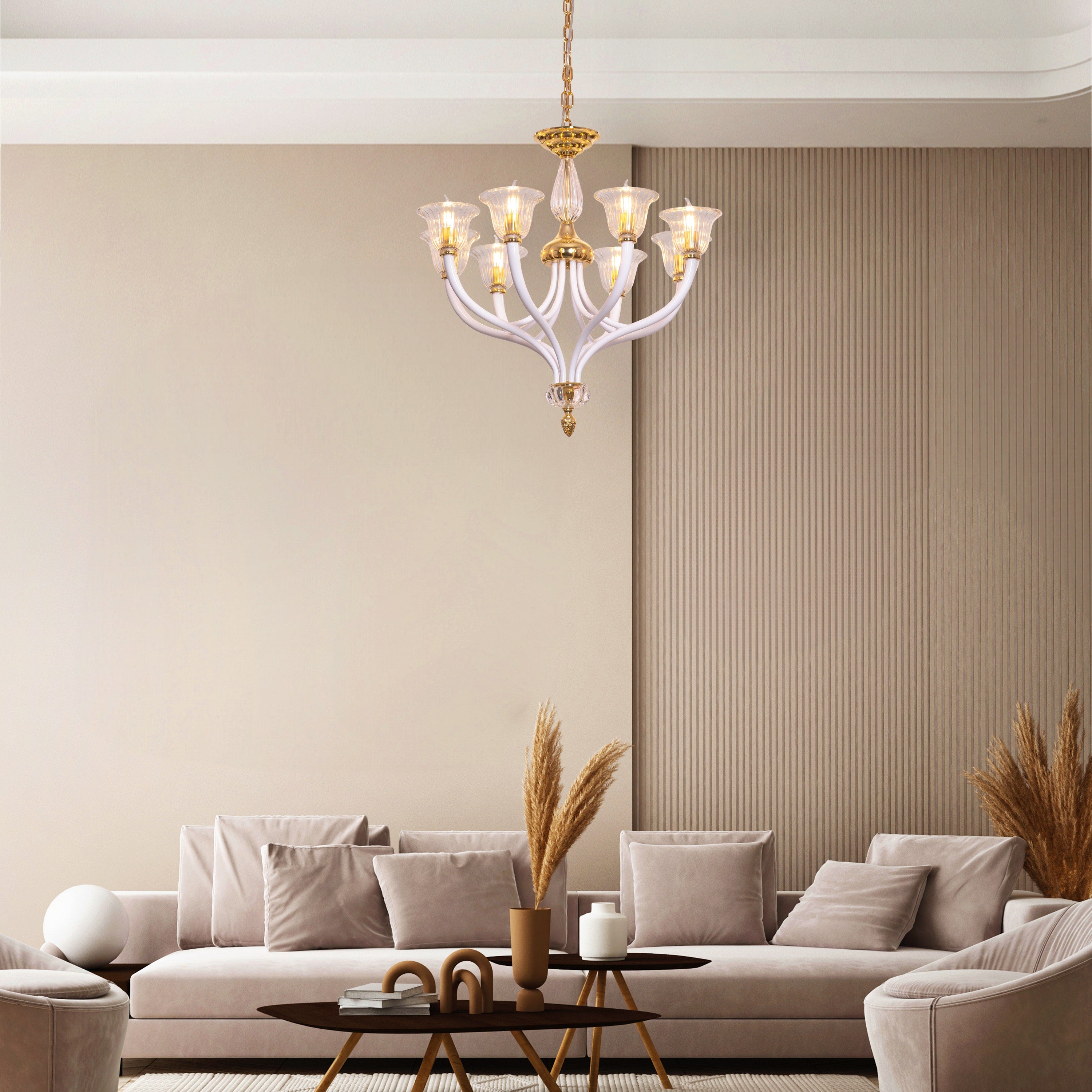 I Shall Return (Gold) Textured Glass Chandelier